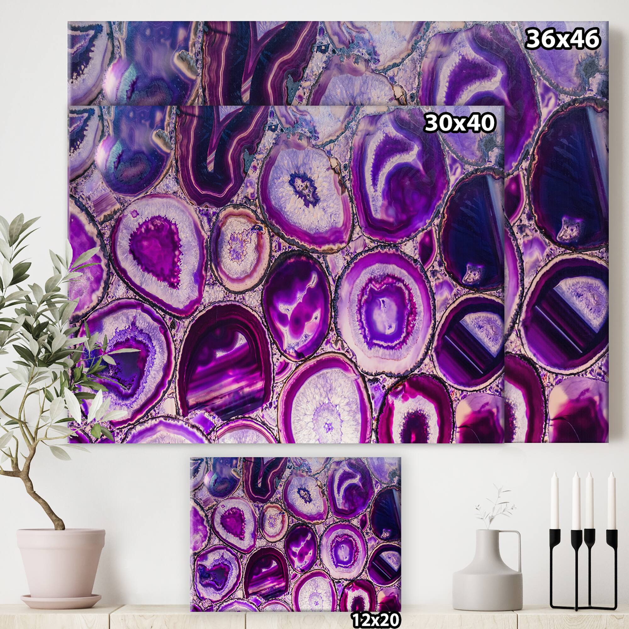 Designart - Violet Agate geode - Mid-Century Modern Gallery-wrapped Canvas