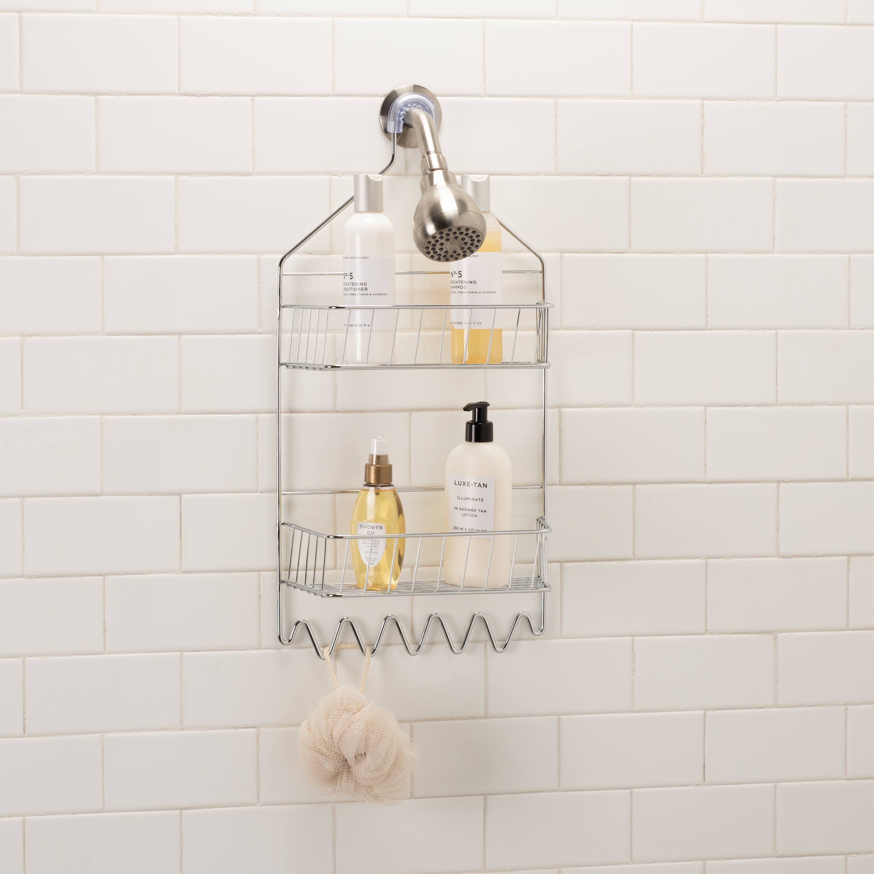 Bath Bliss Chrome 2 Tier Cabana Stripe Shower Caddy