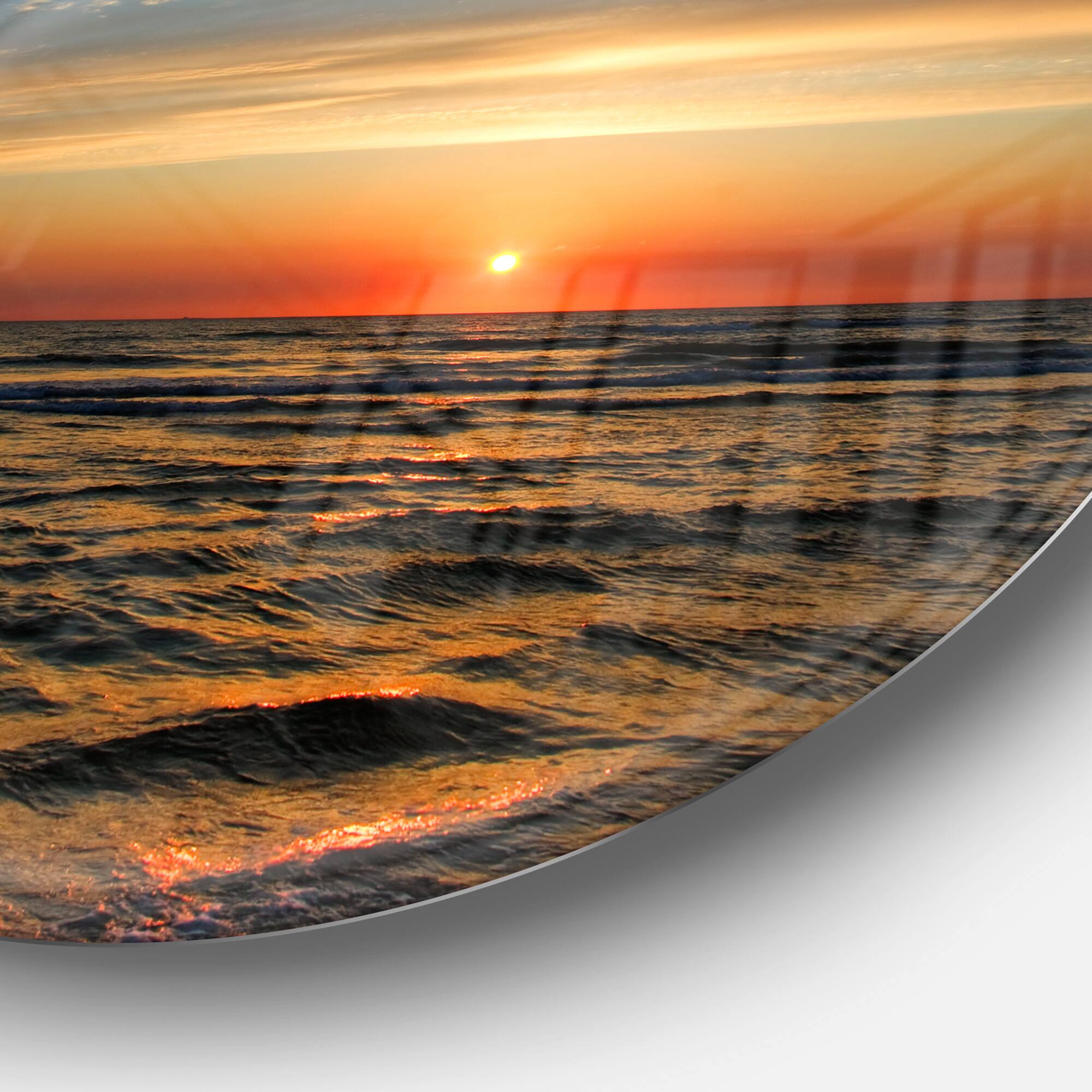 Designart 'Rusty Row Boat on Sand at Sunset' Seascape Large Disc Metal Wall Art