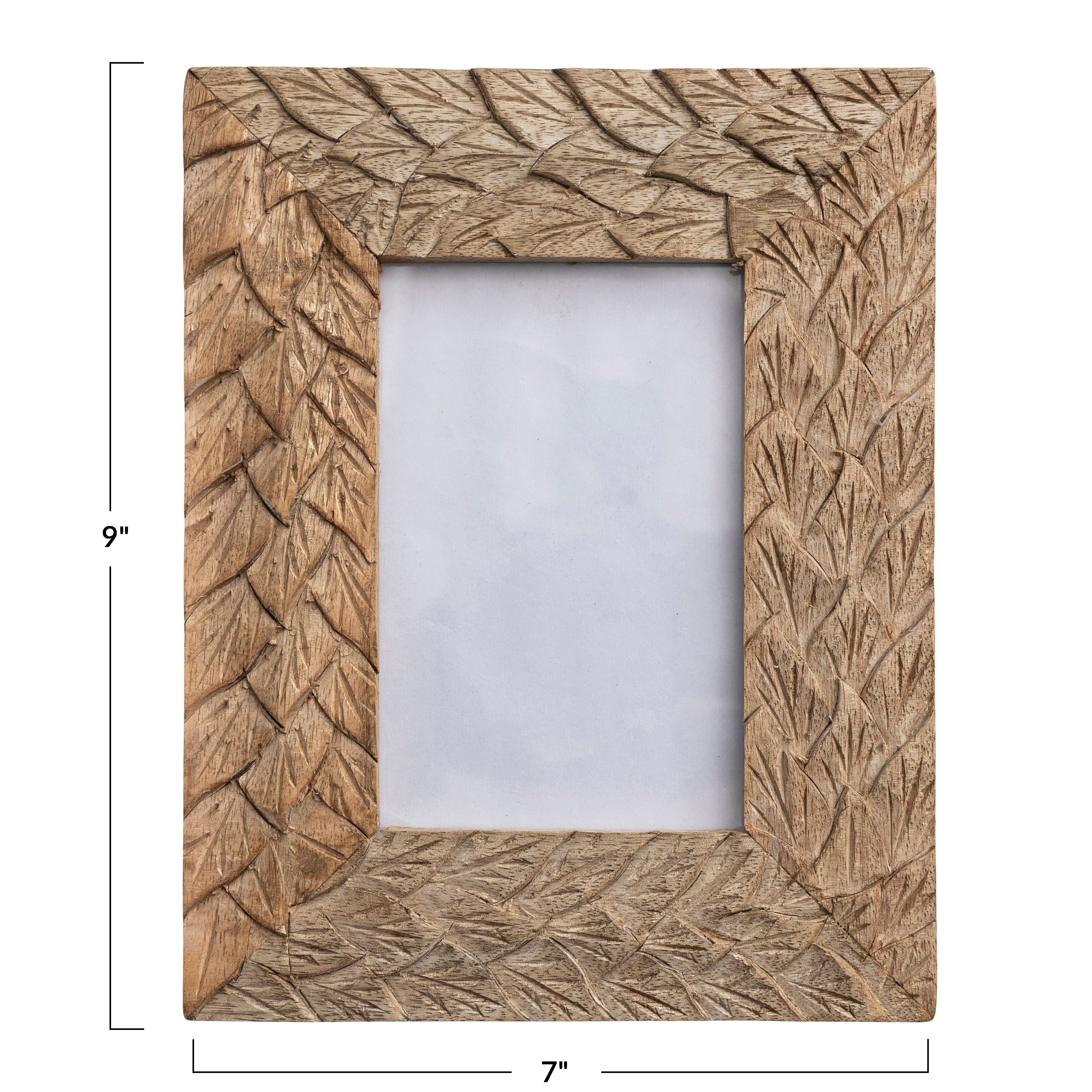 Hello Honey® Natural Boho Wood with Carved Feather Design 4" x 6" Photo Frame