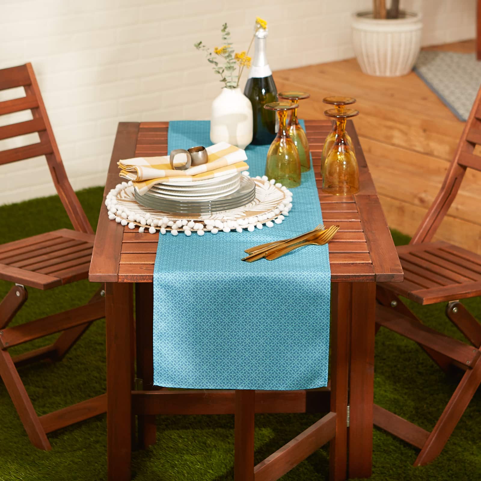 DII® 72" Tonal Lattice Print Outdoor Table Runner