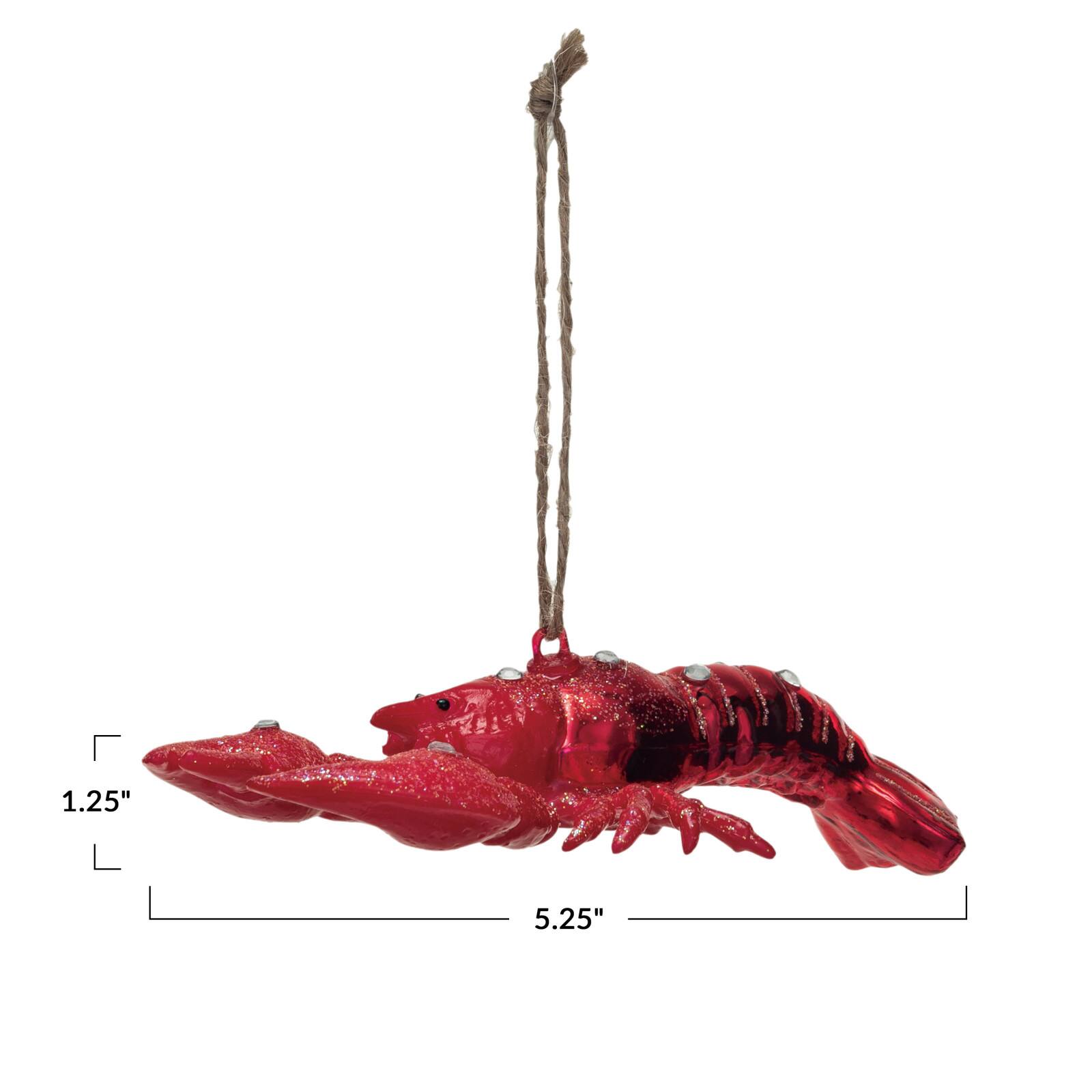 Hello Honey® 5.25" Red Glass Lobster Ornament with Glitter & Jewels