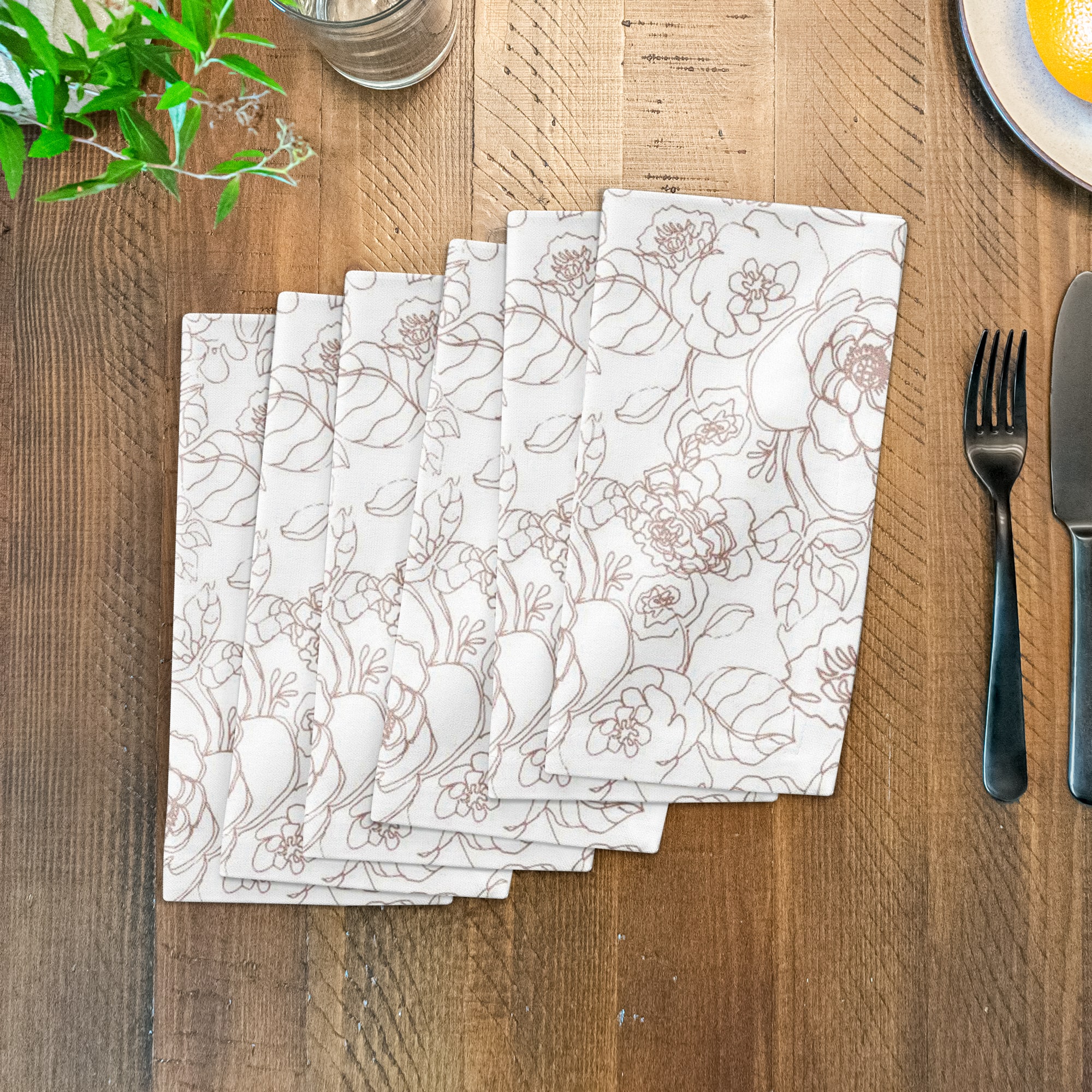 Line Floral Cotton Twill Napkin