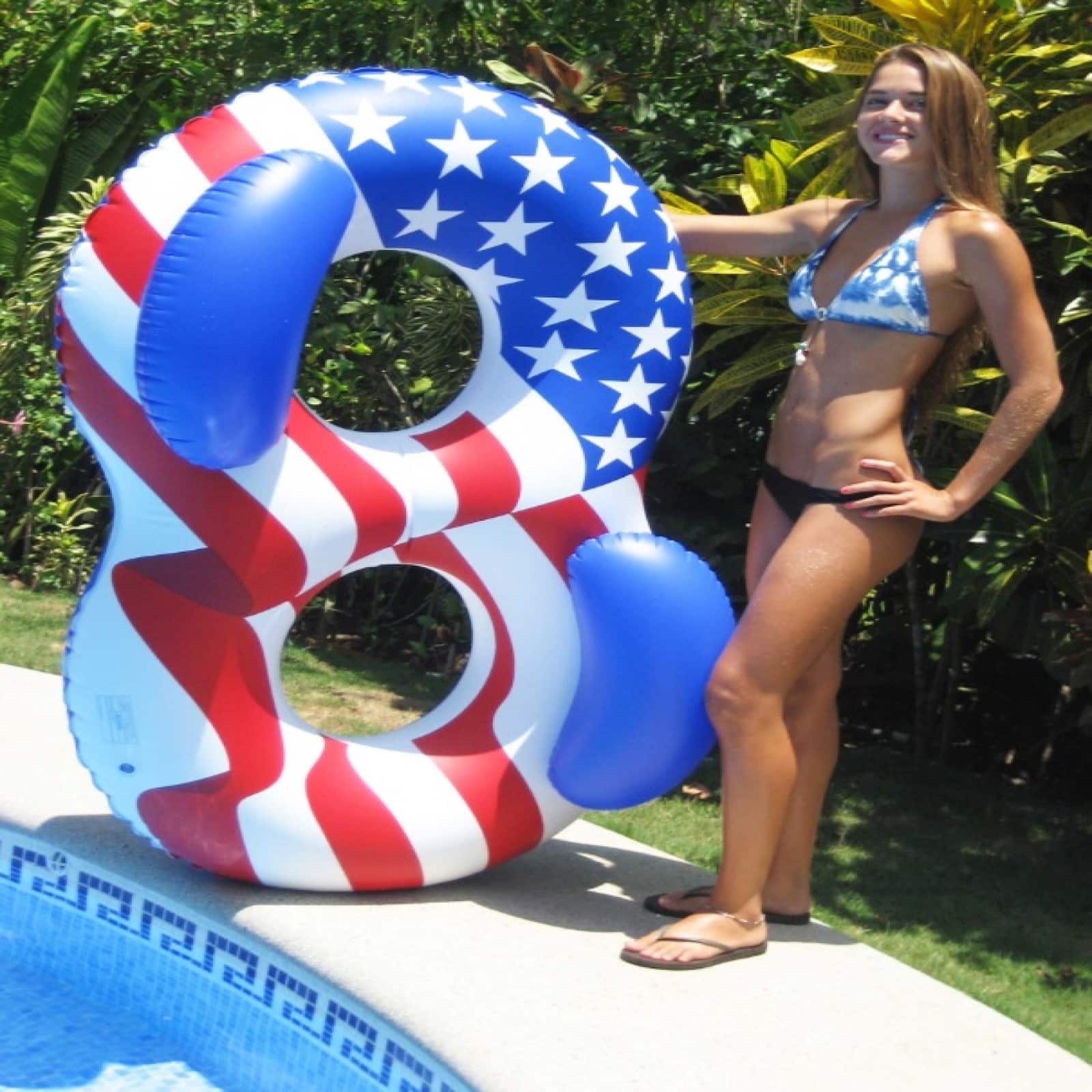 65" American Flag Inflatable Circular Duo Swimming Pool Lounger