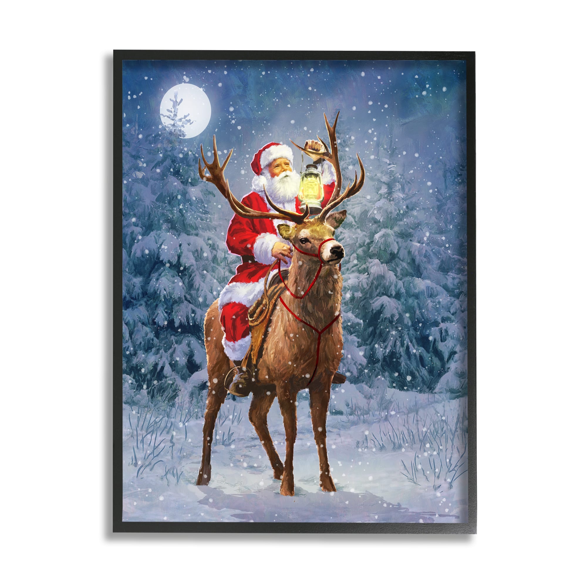 Stupell Industries Santa Riding Reindeer Landscape Framed Giclee Art
