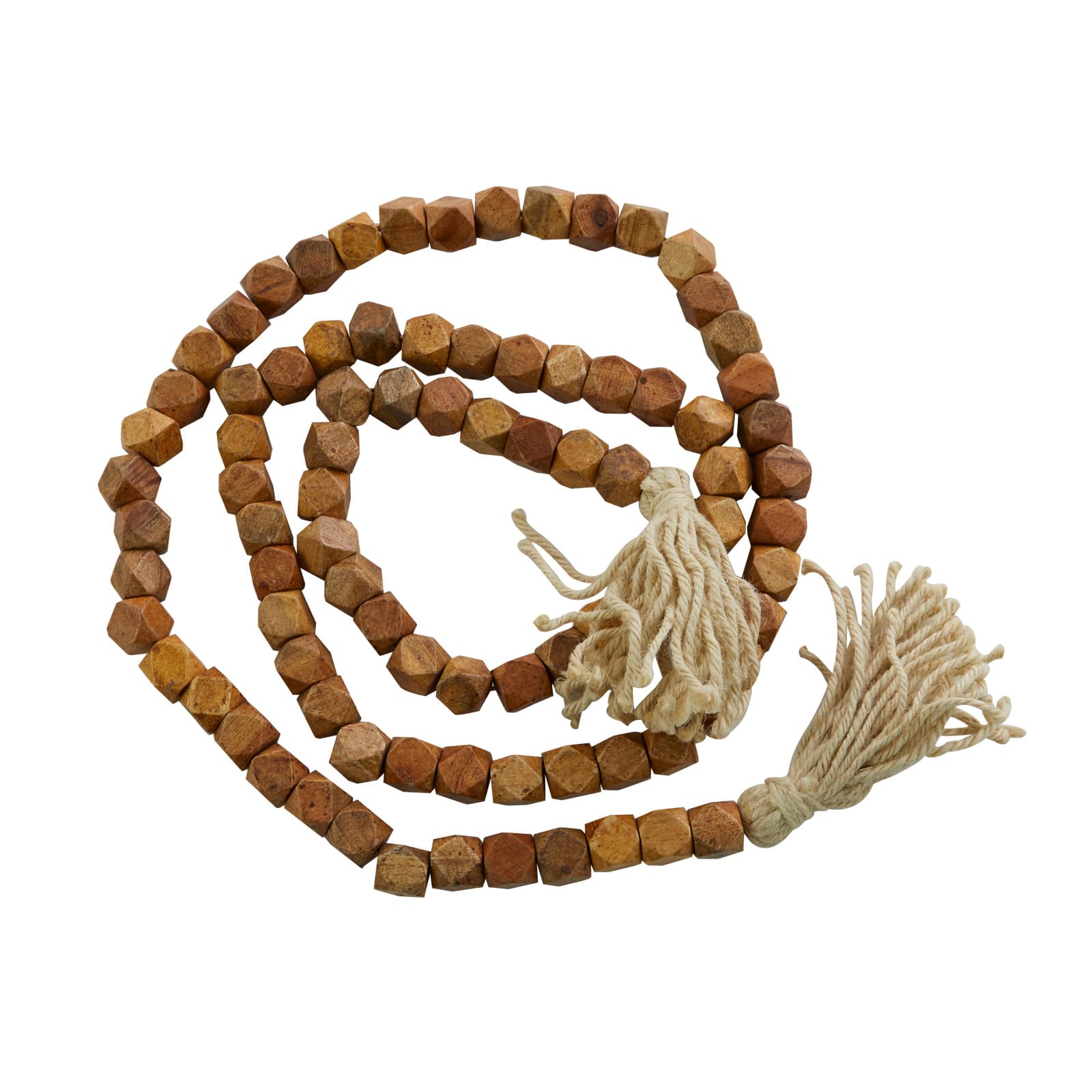 80" Bohemian Mango Wood Beads with Tassels Garland
