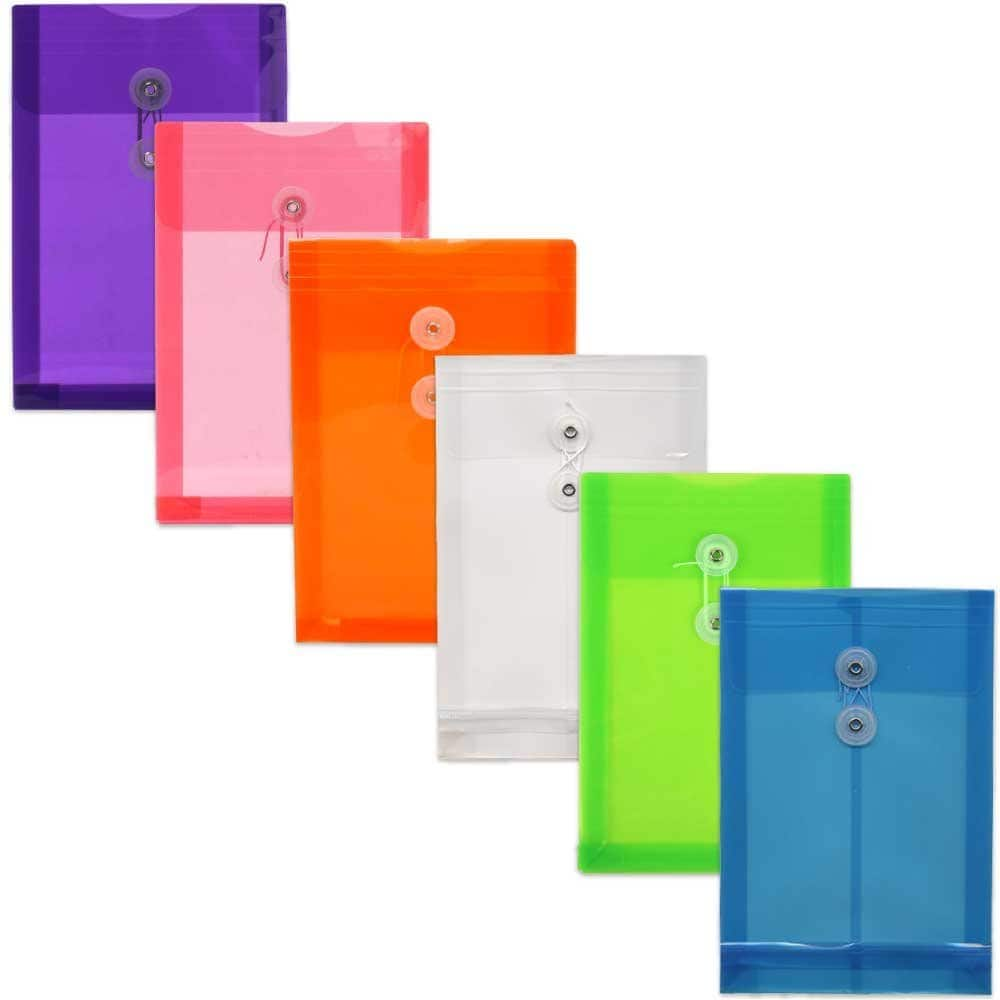 JAM Paper 6.25&#x22; x 9.25&#x22; Assorted Button &#x26; String Tie Closure Plastic Envelopes, 6ct.