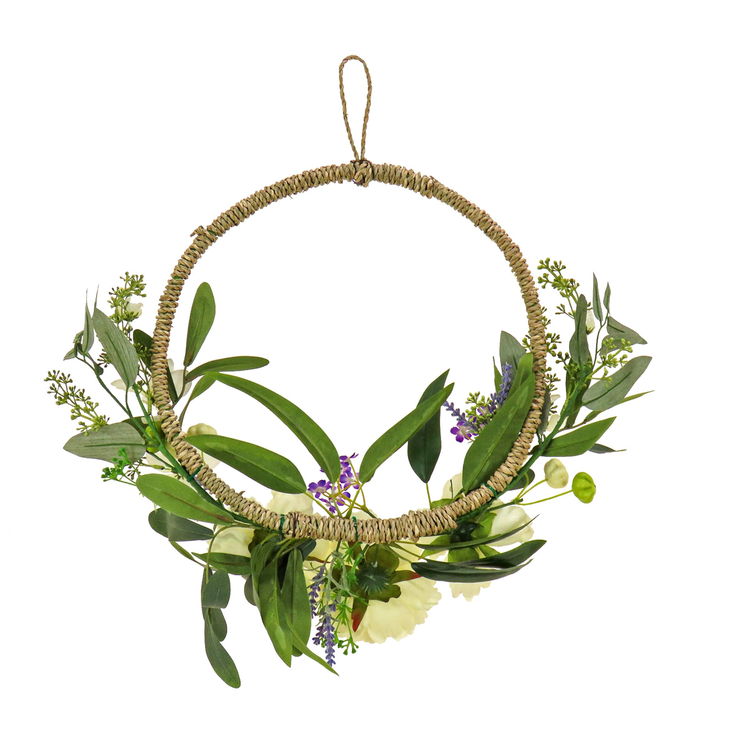 18" Spring Peony & Mini Blossoms Hoop Wreath