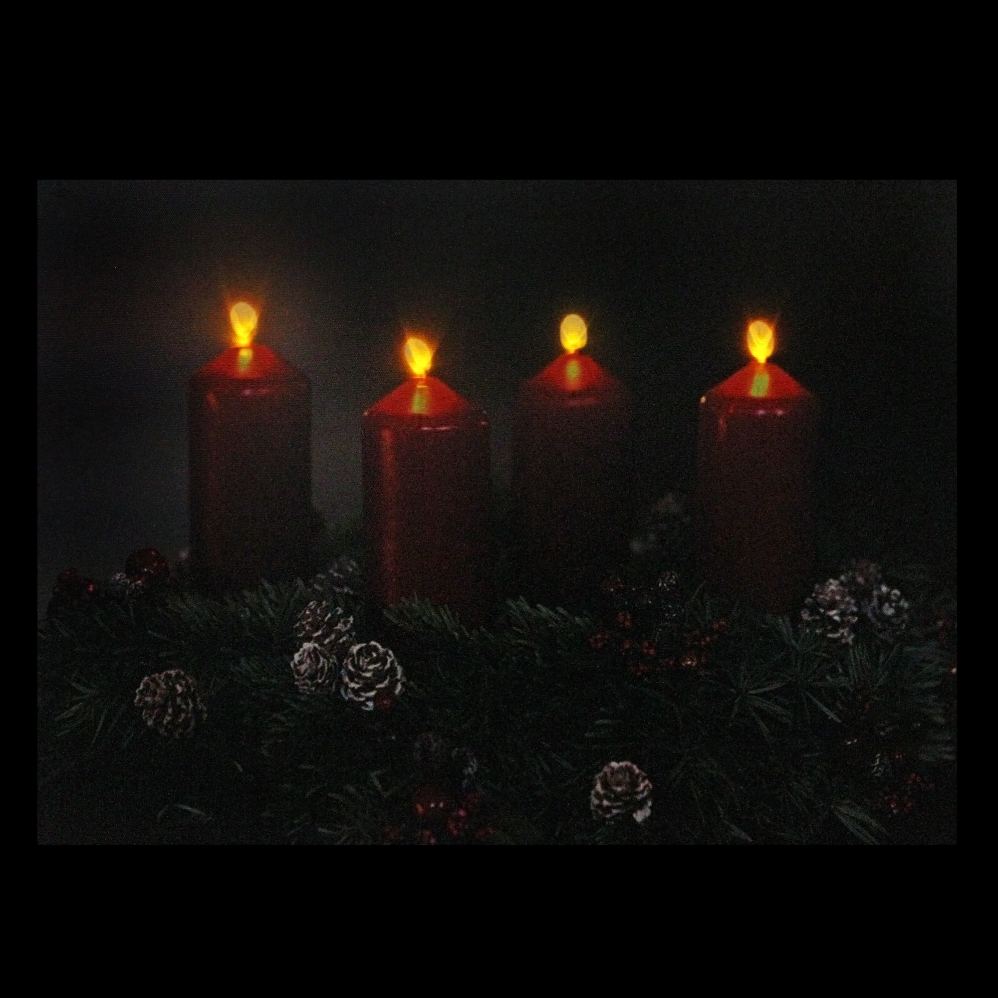 Pre-Lit Red And Black LED Flickering Candle Christmas Wall Art