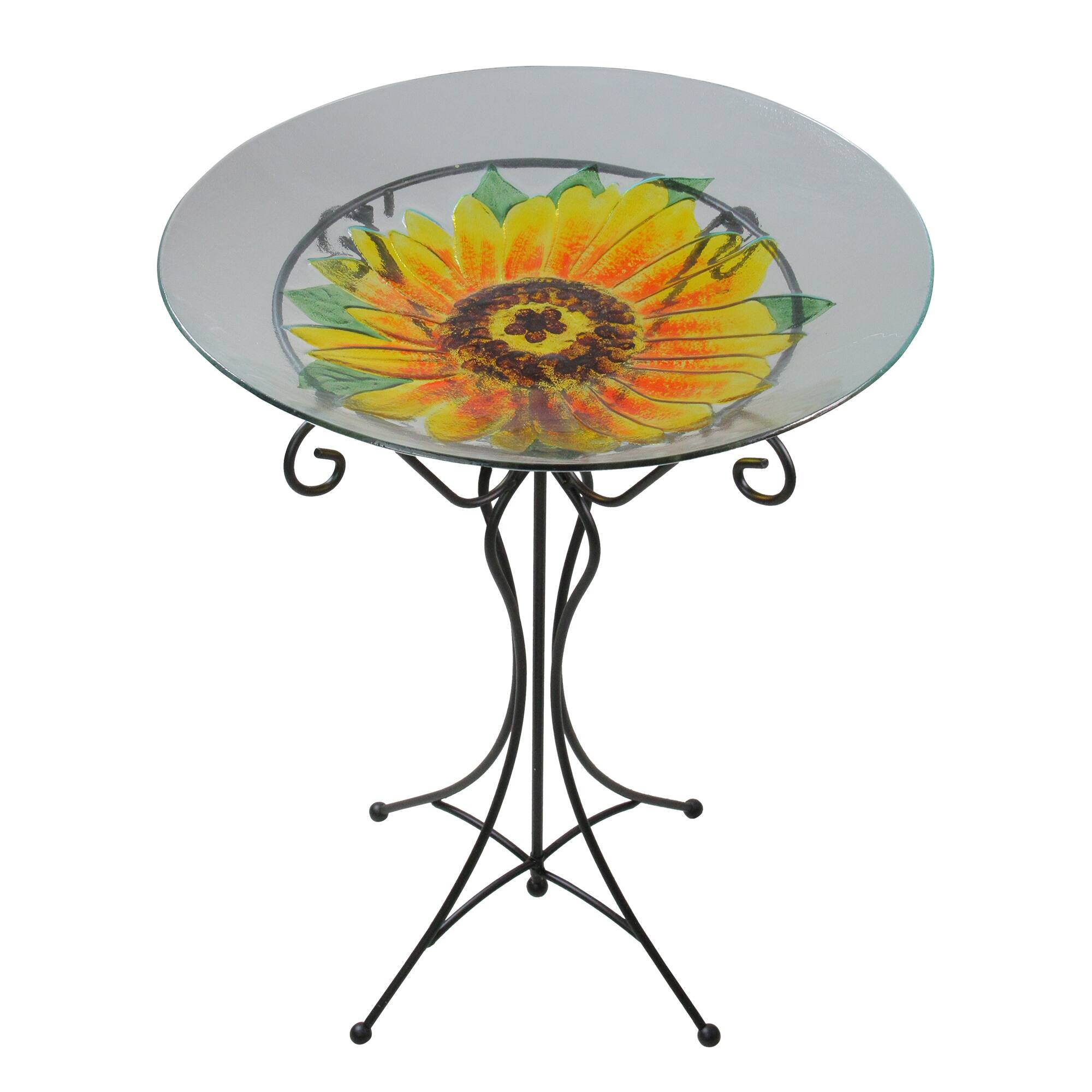 23.5" Hand Painted Glass Sunflower Spring Outdoor Bird Bath