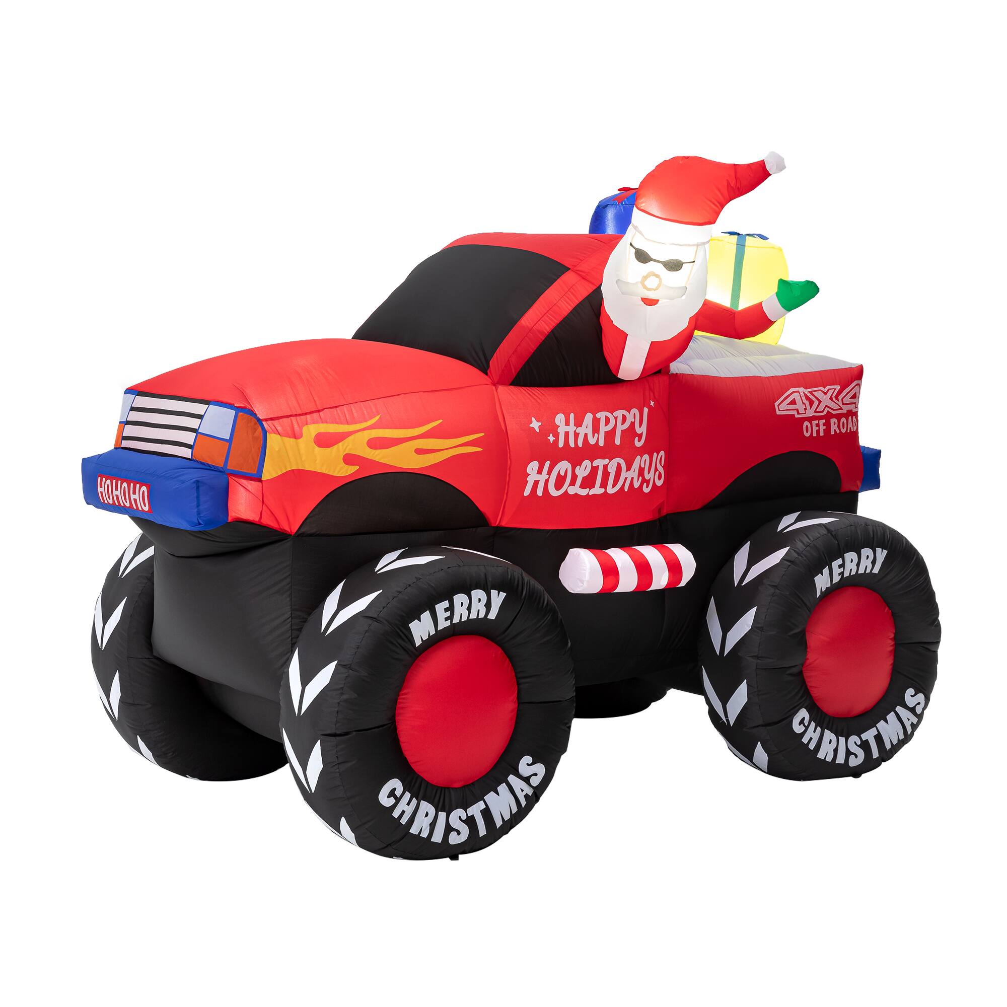 Glitzhome&#xAE; 7ft. LED Lighted Santa Claus Pickup Truck Inflatable D&#xE9;cor