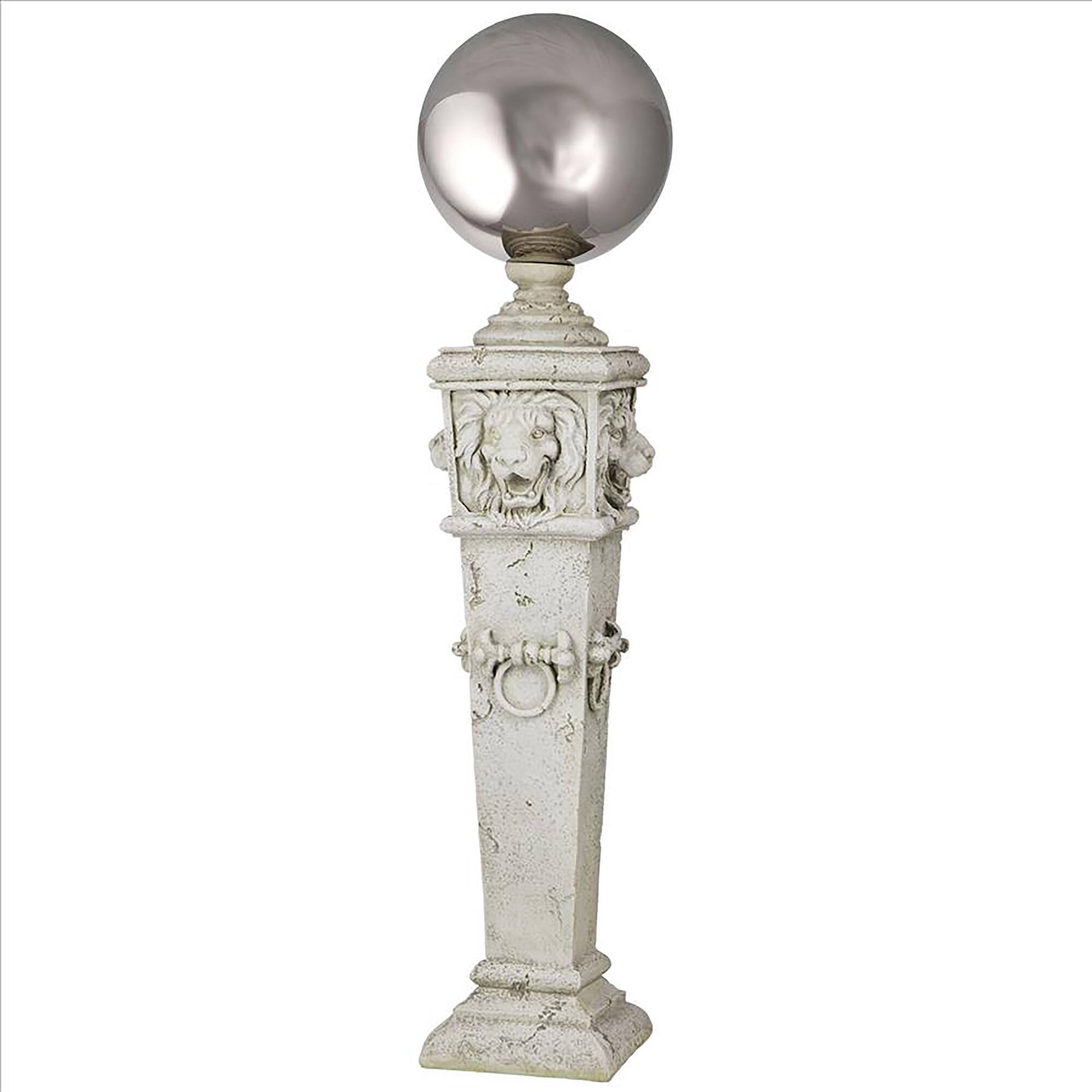 Design Toscano Lion Head Gazing Globe Garden Pillar Statue
