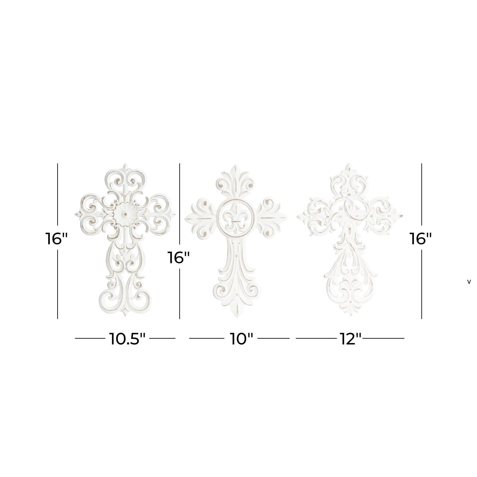 Set of 3 White Wood Traditional Wall Decor 11&#x22;, 10&#x22;