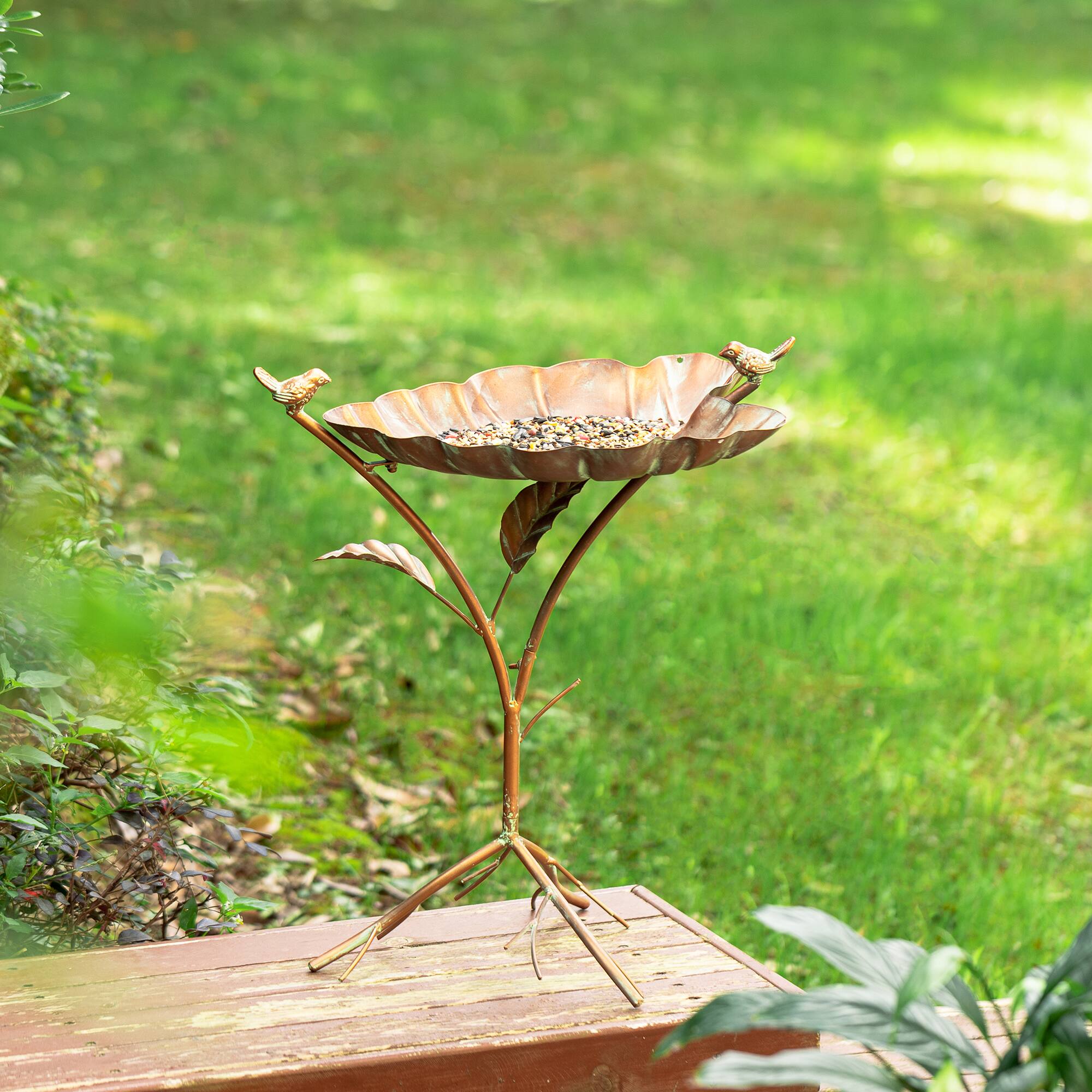 Glitzhome&#xAE; 19.5&#x22; Multi-Functional Faux Copper Patina Finish Bird Feeder