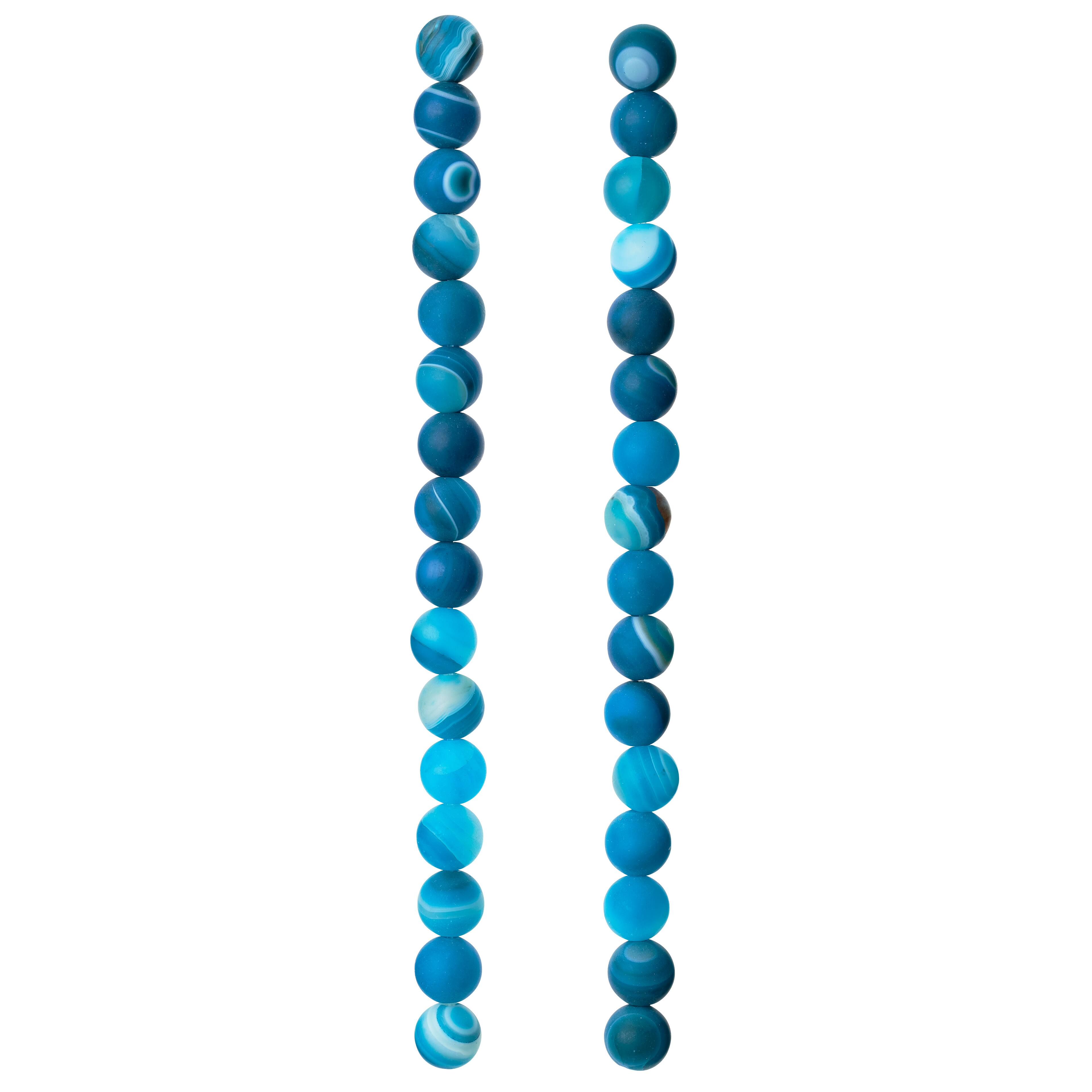 12 Pack: Blue Matte Striped Agate Round Beads, 8mm by Bead Landing™