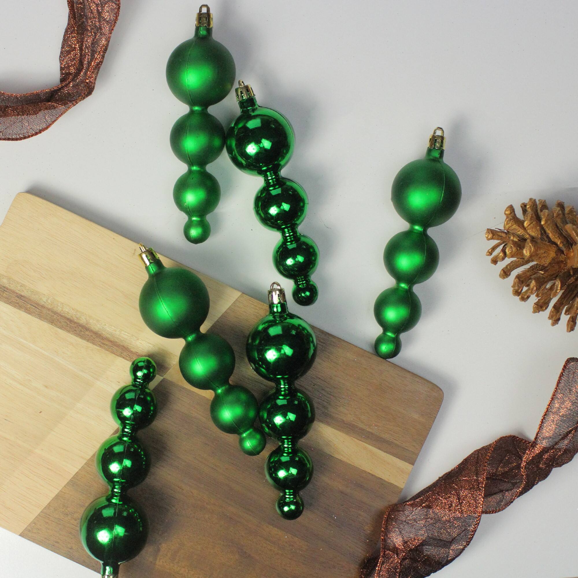 6ct Shiny & Matte 5.75" Finial Shatterproof Ornaments, Christmas Green