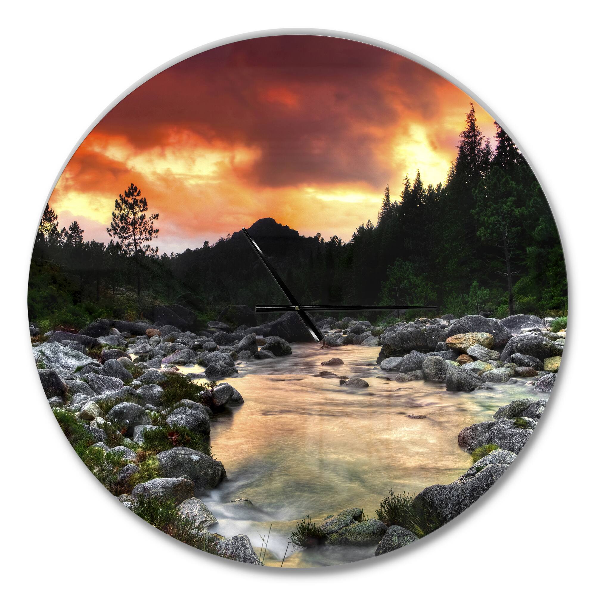 Designart 'Rocky Mountain River At Sunset Modern Wall Clock