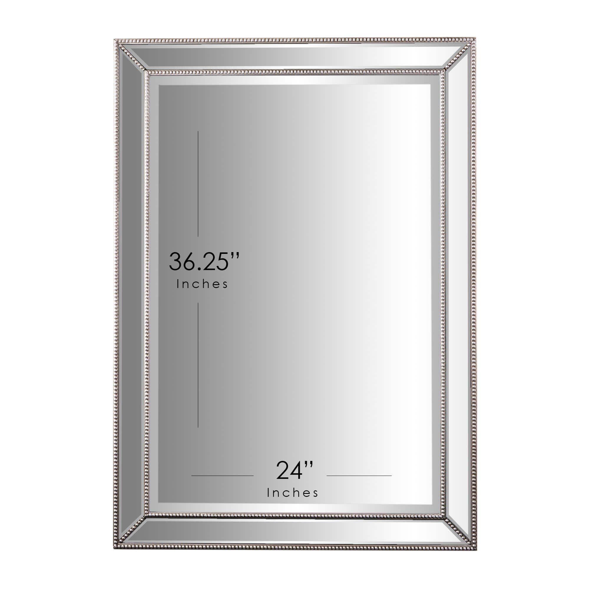 Silver Champagne Beaded Frame Accent Beveled Wall Mirror - 30" x 42"
