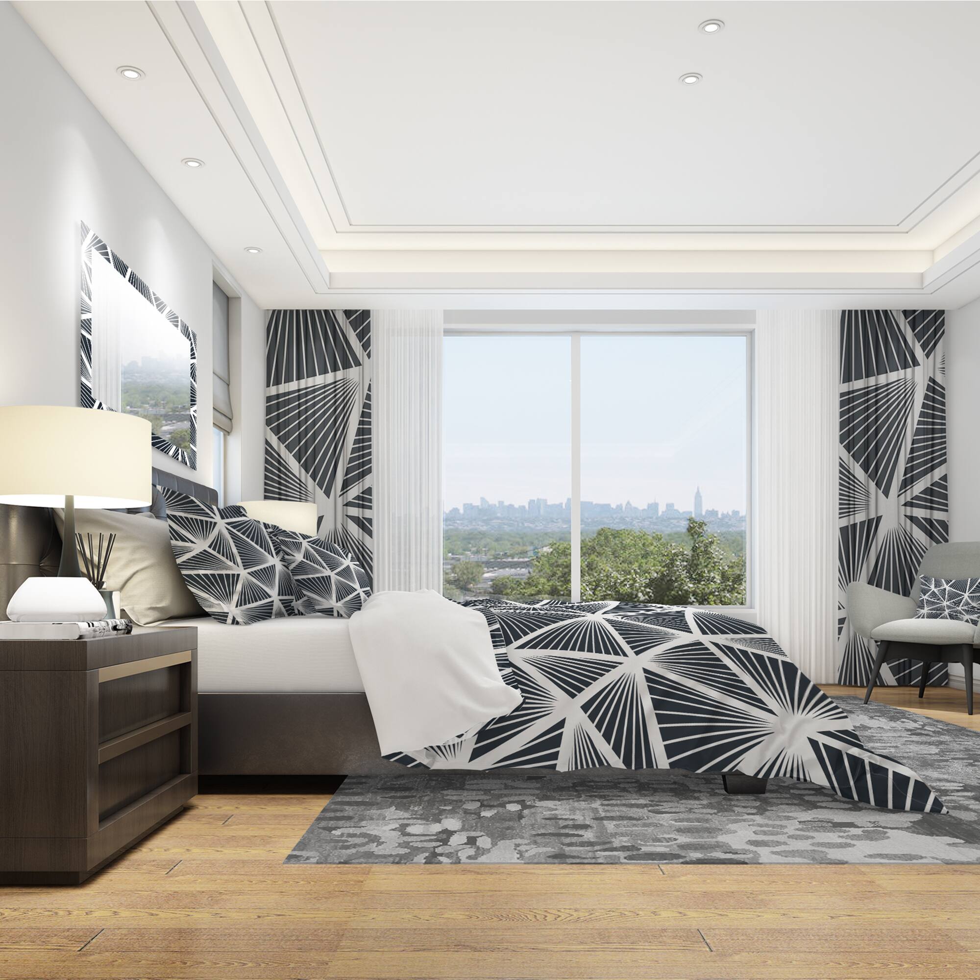 Designart 'Black & White Geometric Decorative Pattern' Modern Bedding Set - Duvet Cover & Shams