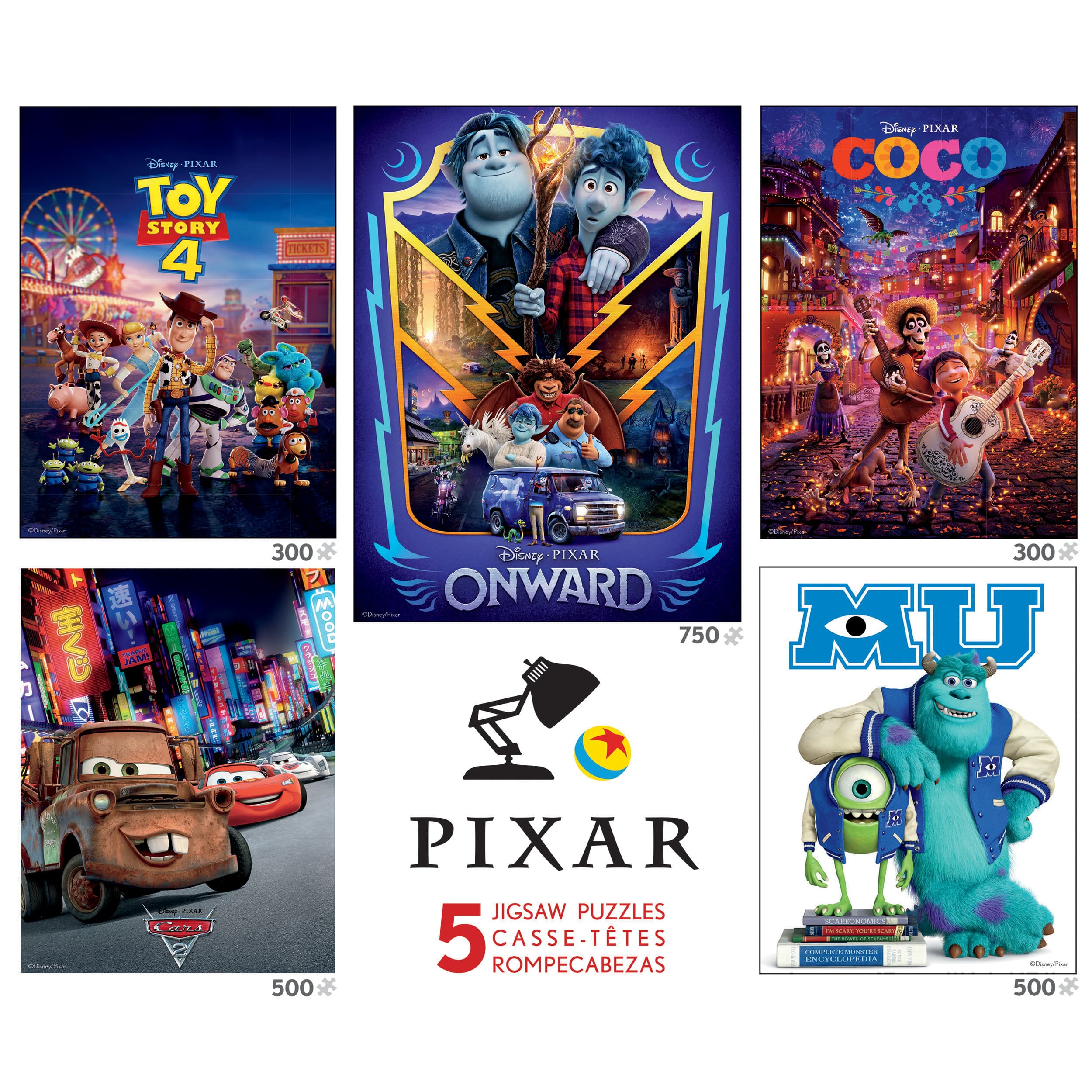 Ceaco - 5 in 1 Multipack - Disney/Pixar -Monsters University (MU), The  Incredibles, Toy Story 2, Cars, & Inside Out - (2) 300 Piece, (2) 500  Piece