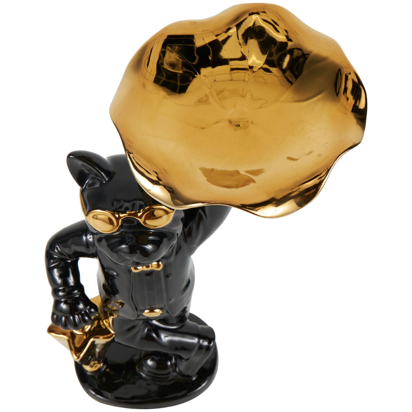 13.25" Black Ceramic Bulldog with Golden Accents Sculpture Décor