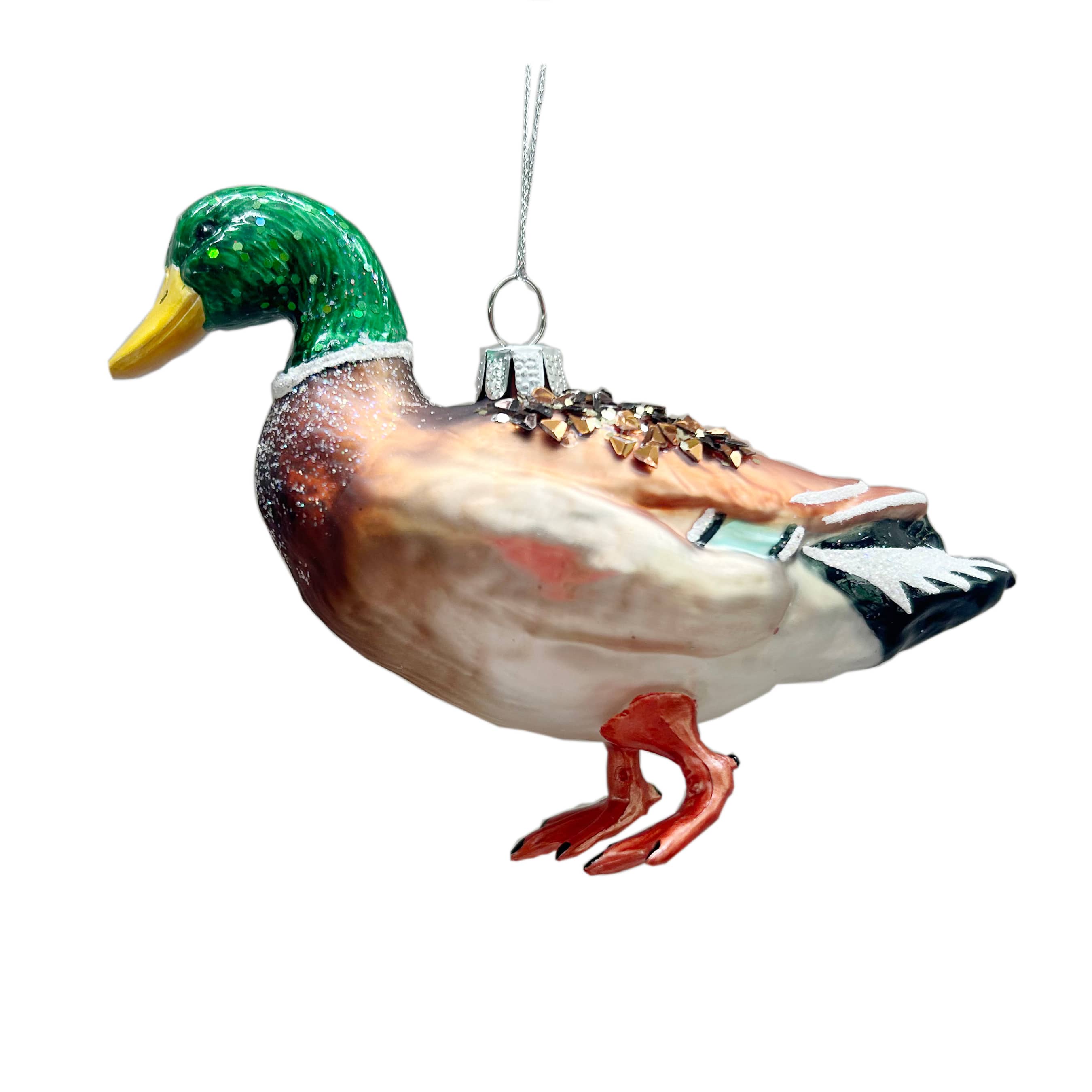 6.75&#x22; Green, Brown &#x26; White Duck Glass Ornament by Ashland&#xAE;