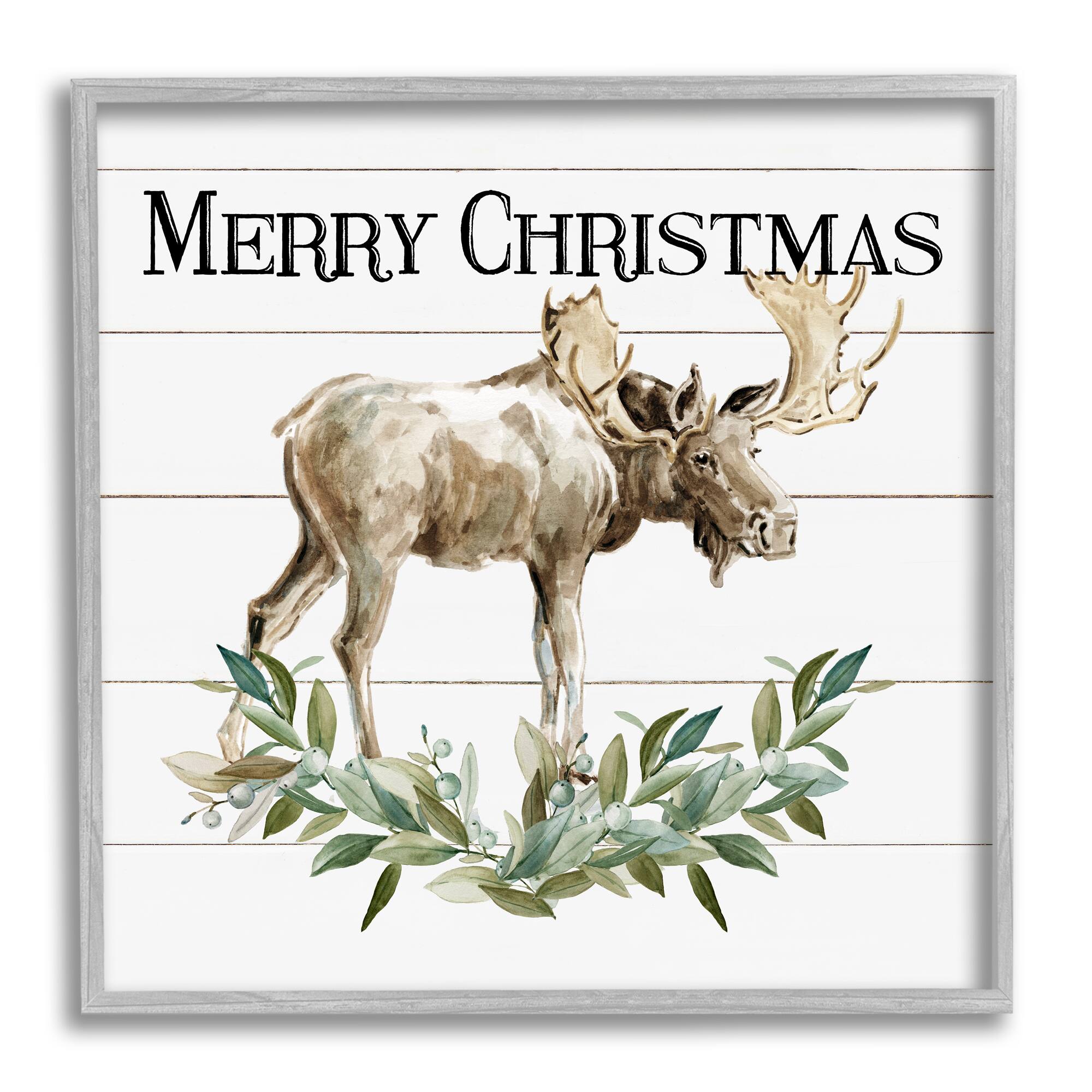 Stupell Industries Merry Christmas Moose Laurel Framed Giclee Art