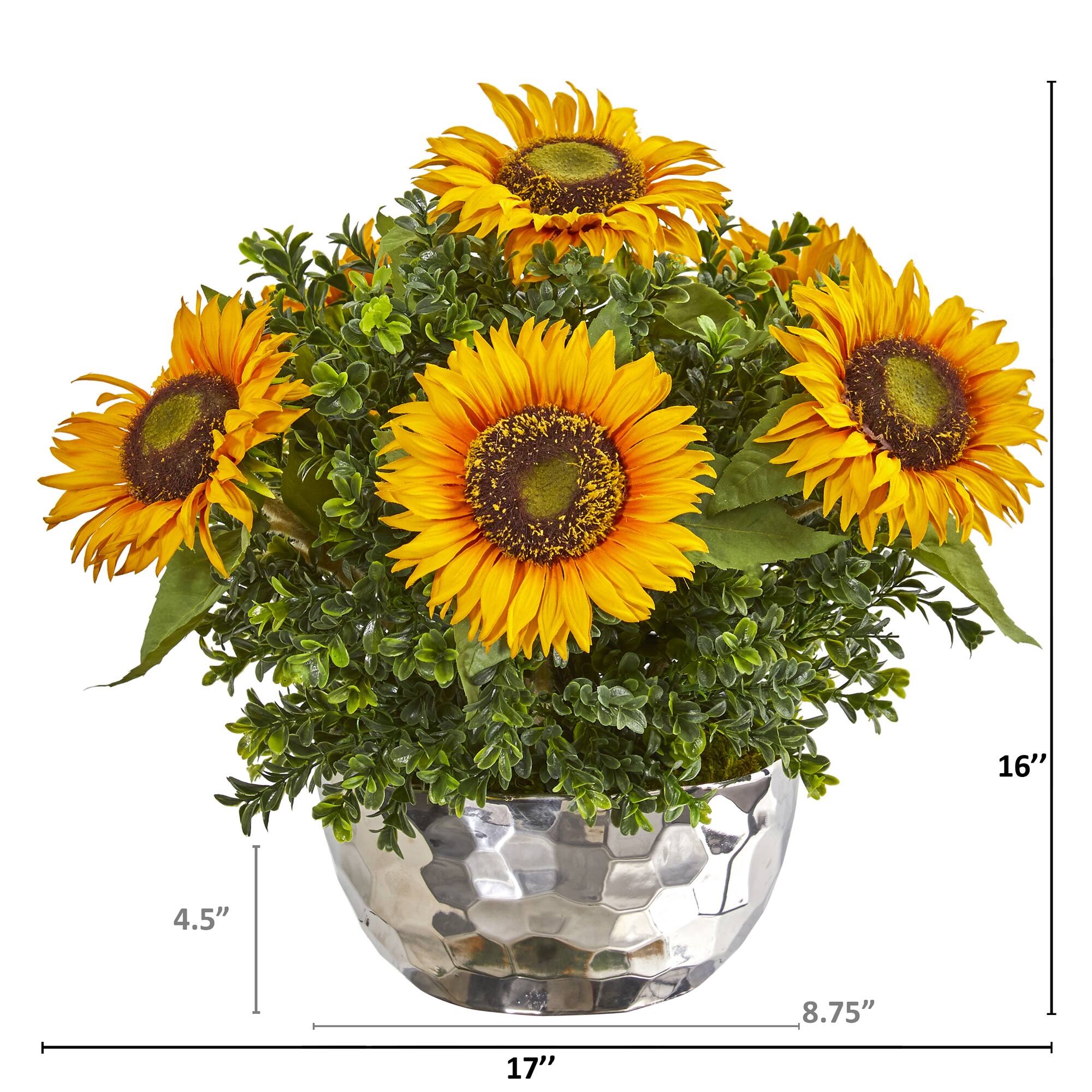16&#x22; Sunflower Arrangement in Silver Vase