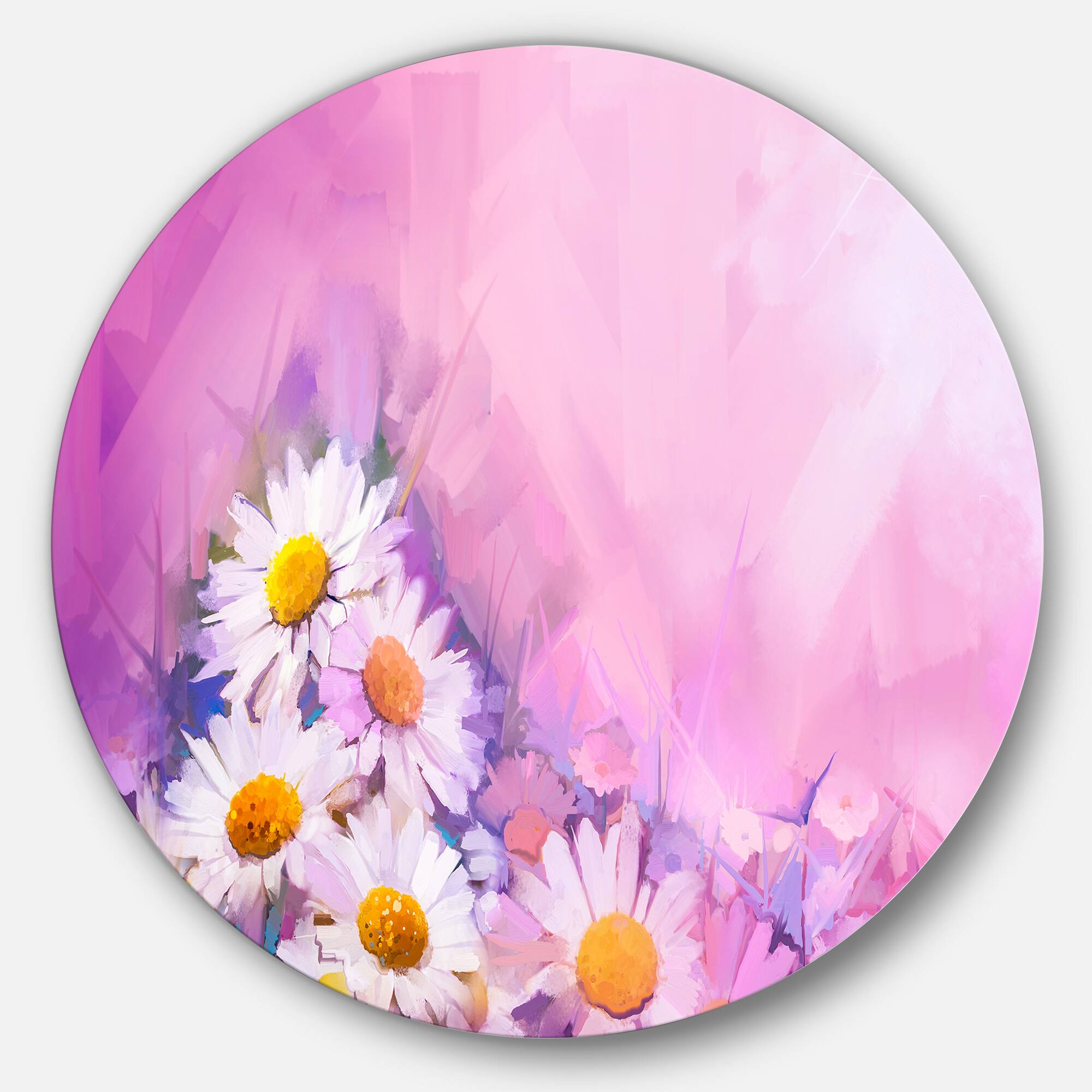 Designart - Bouquet of White Gerbera and Daisy&#x27; Disc Floral Metal Circle Wall Art