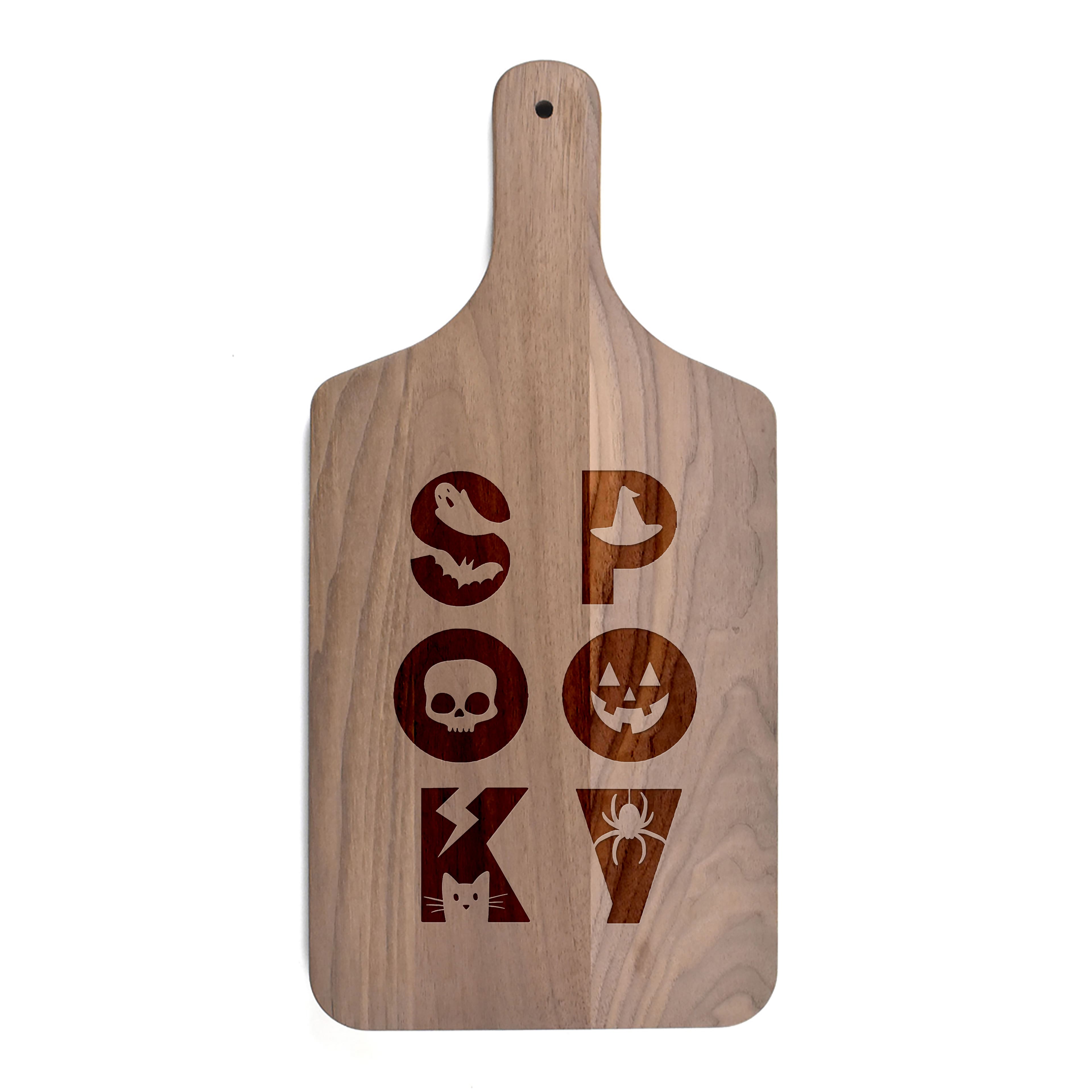 17&#x22; Spooky Icons Walnut Paddle Cutting Board