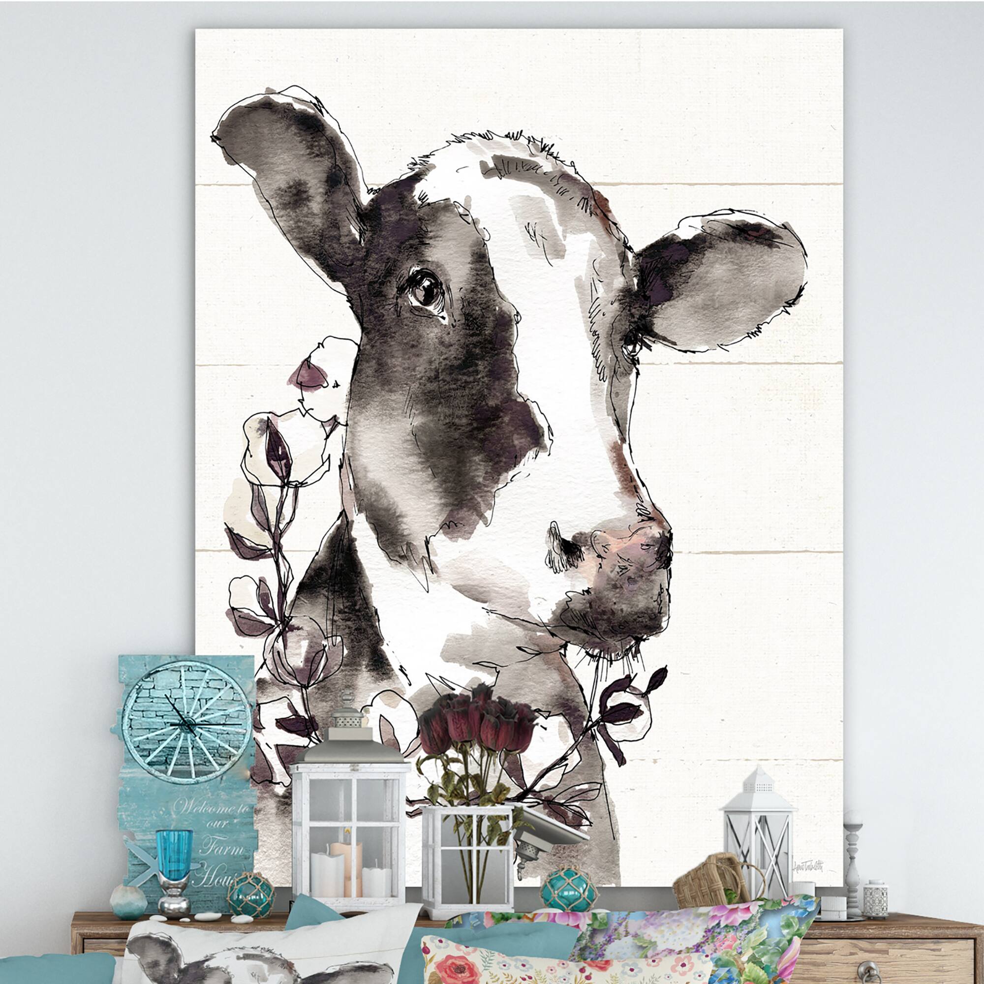 Designart - Cow Portrait Country Life - Wildlife Canvas Art