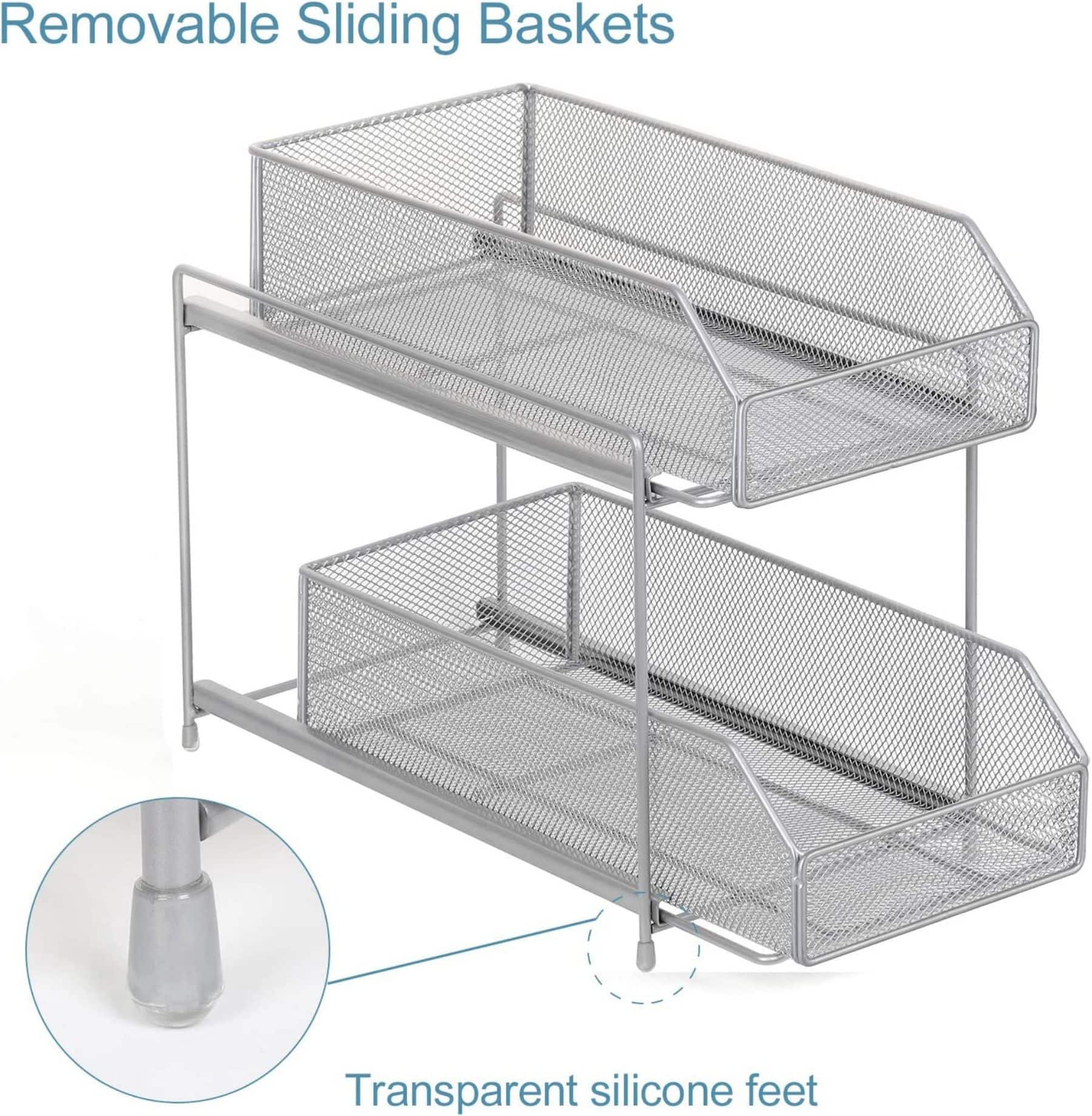 NEX&#x2122; Silver 2-Tier Sliding Basket Drawer Organizer