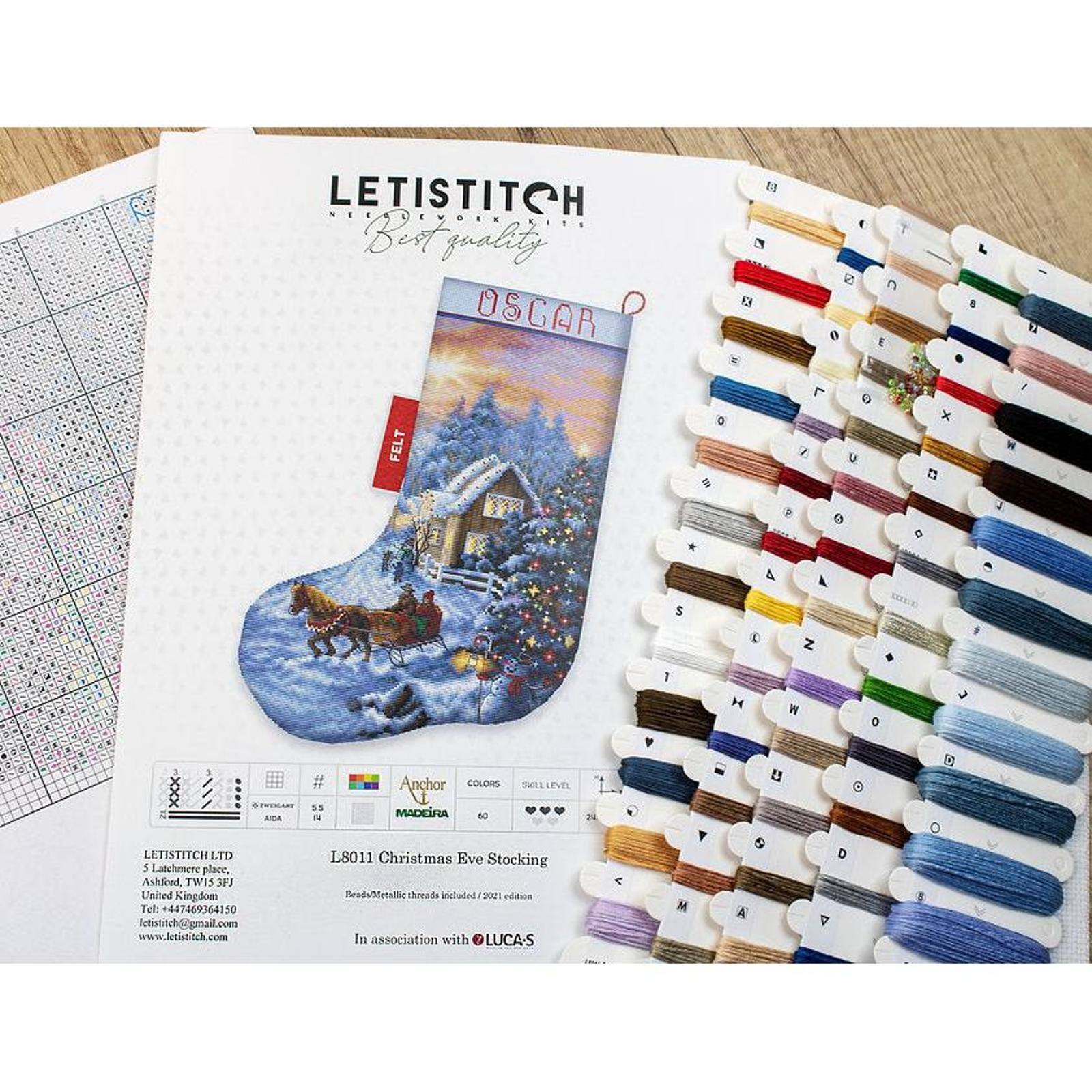 LetiStitch Counted Cross Stitch Kit Christmas Eve Stocking