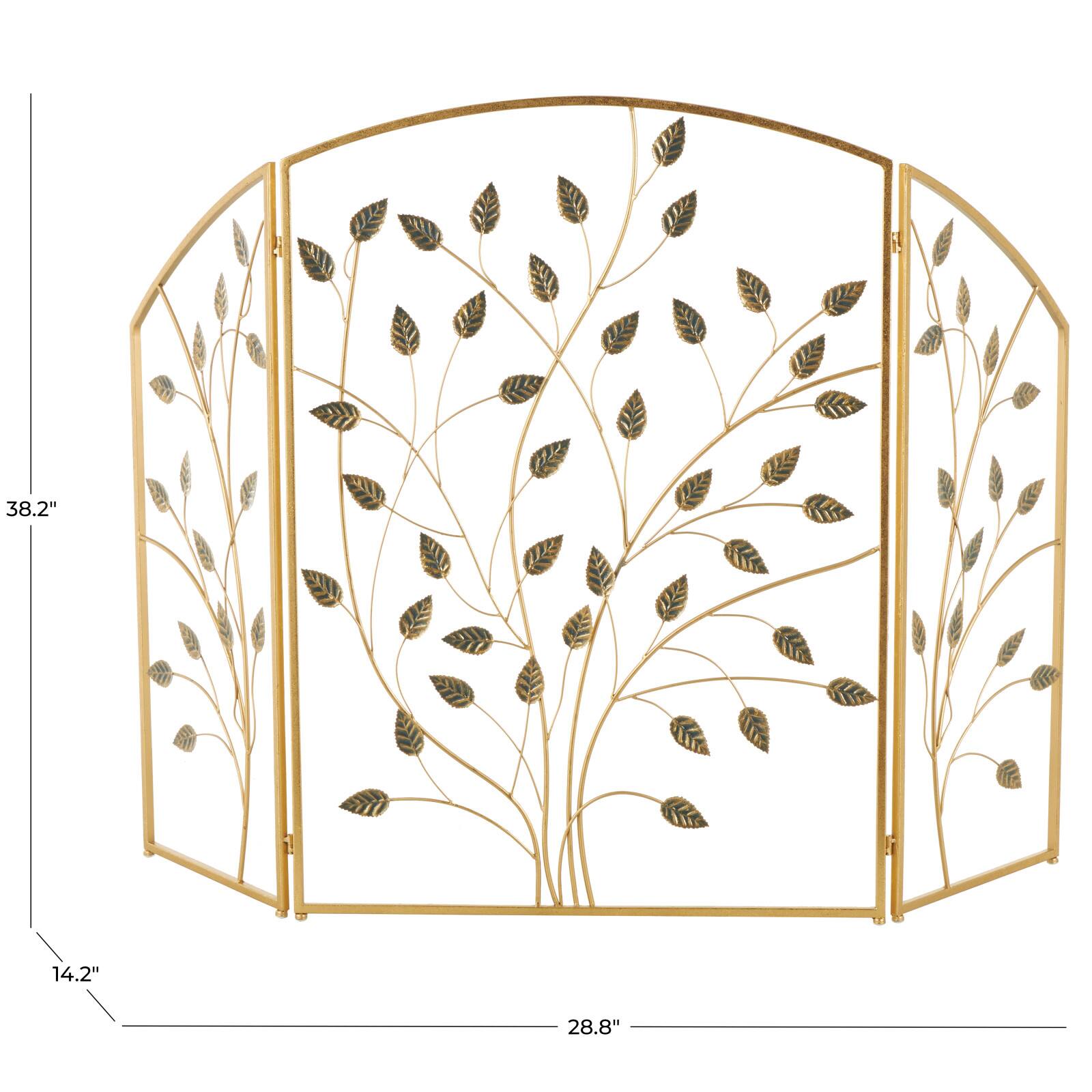 38.25" Gold Metal Leaf Foldable 3-Panel Fireplace Screen