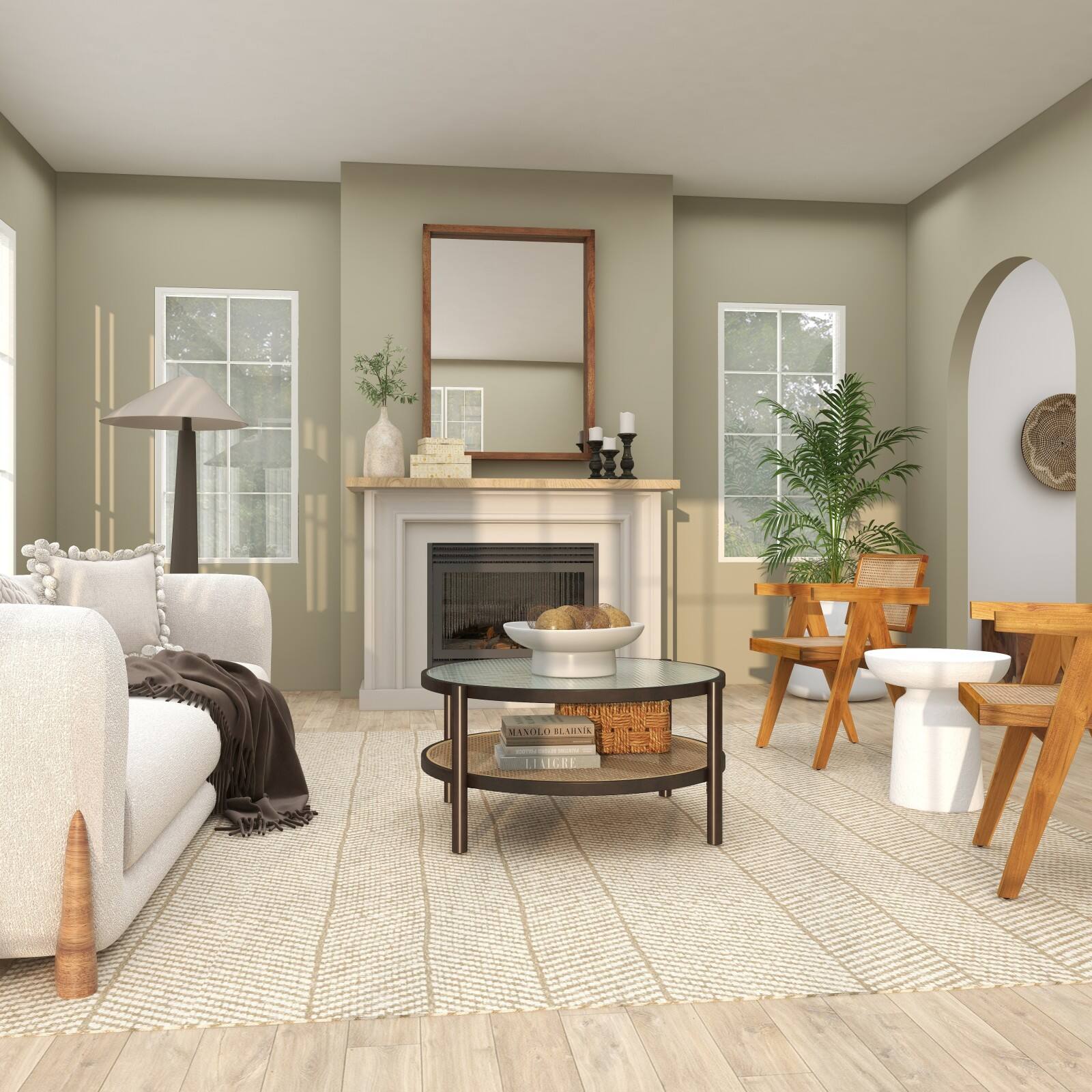 34" Brown Rattan Coffee Table with Pressed Tempered Glass Top