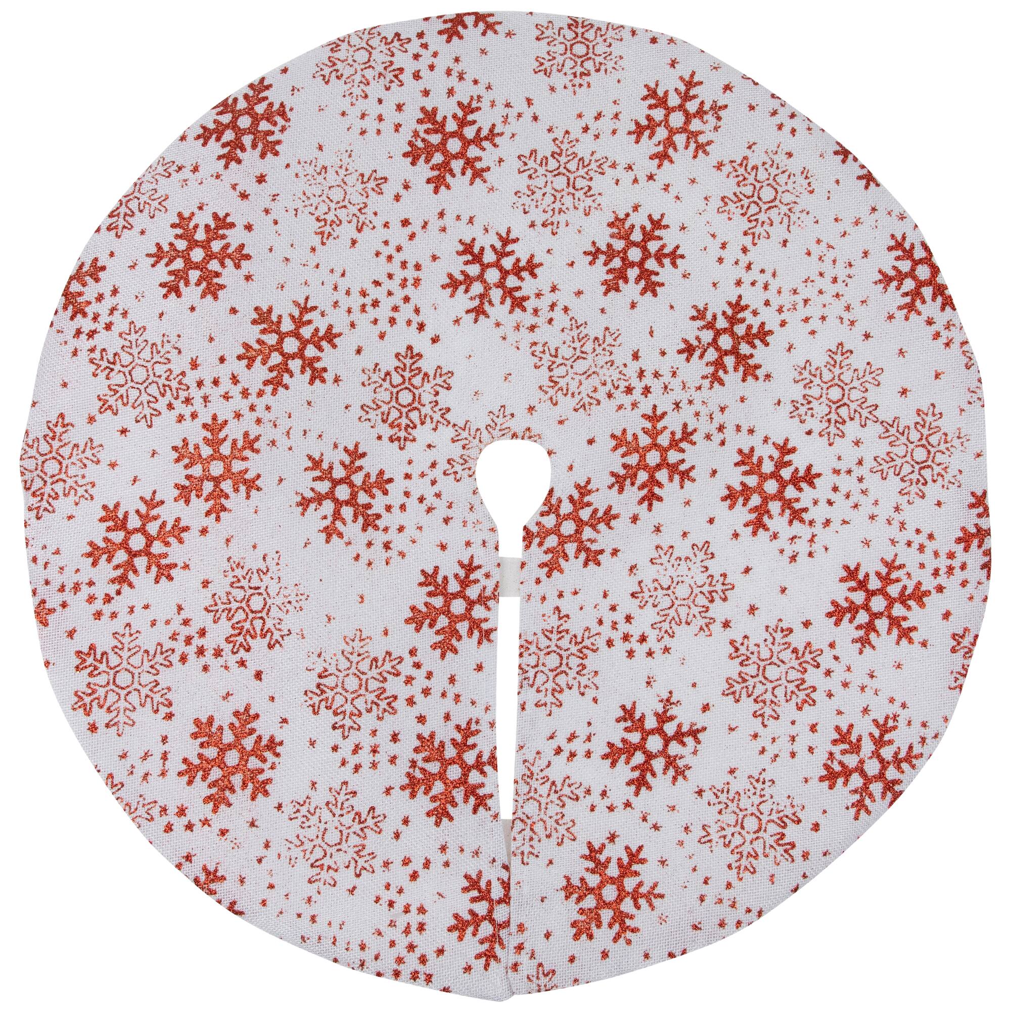 20" White & Red Glitter Snowflake Mini Tree Skirt
