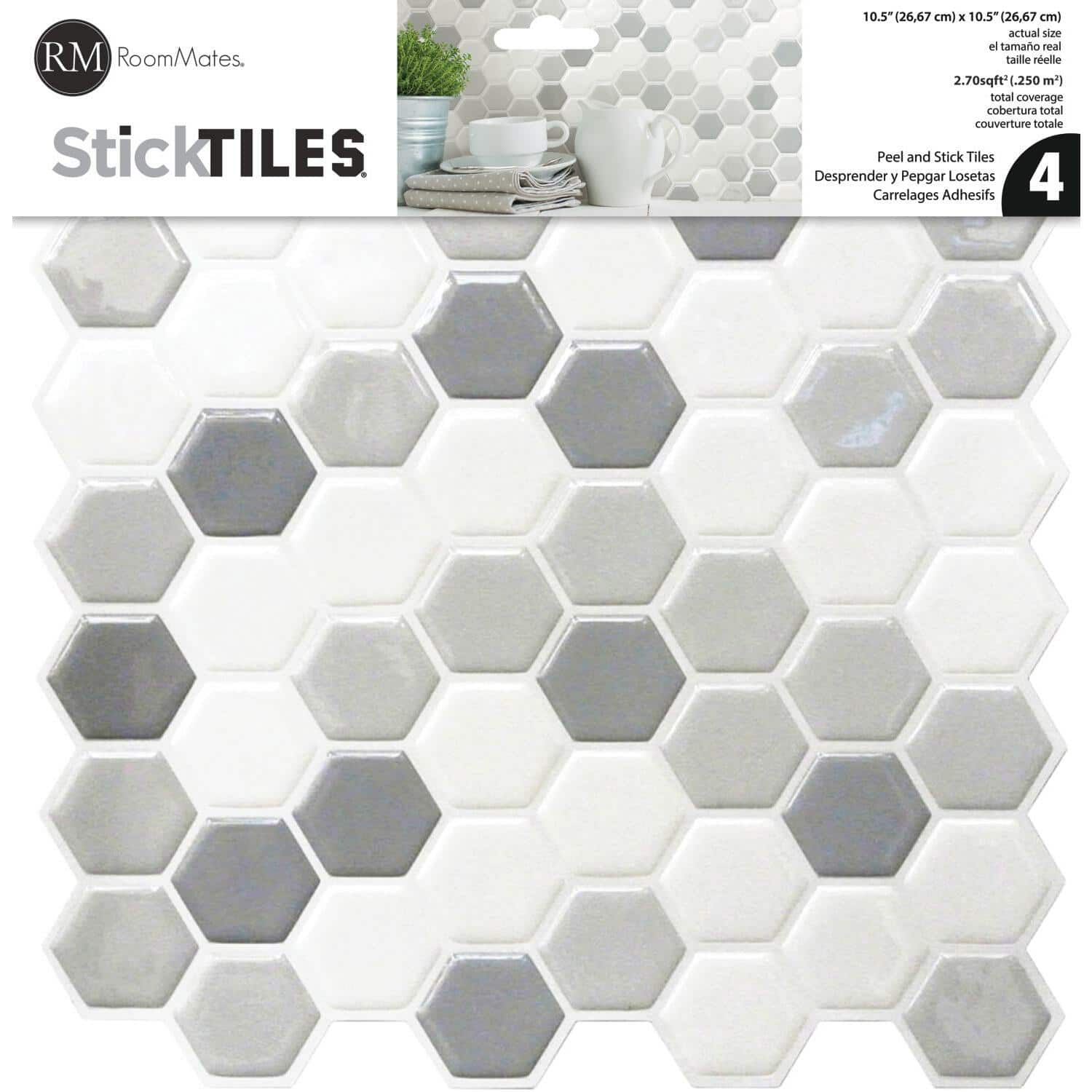RoomMates Gray Hexagon Backsplash StickTiles&#xAE;