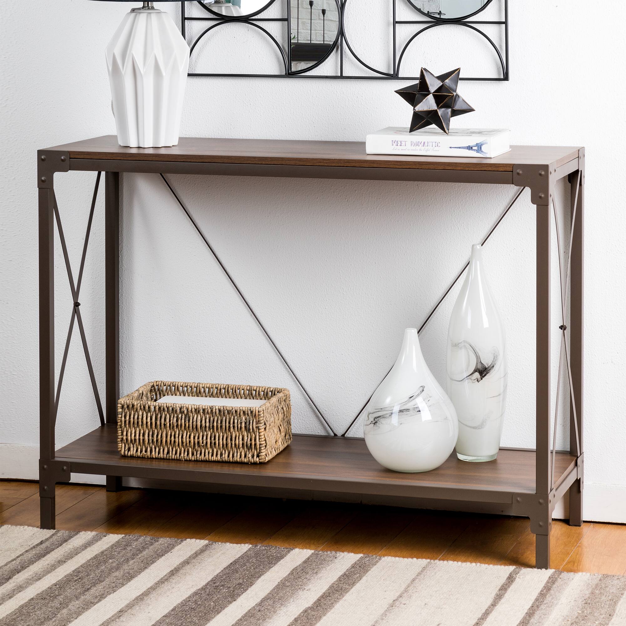 Glitzhome® Modern Industry Metal Wooden Console Table