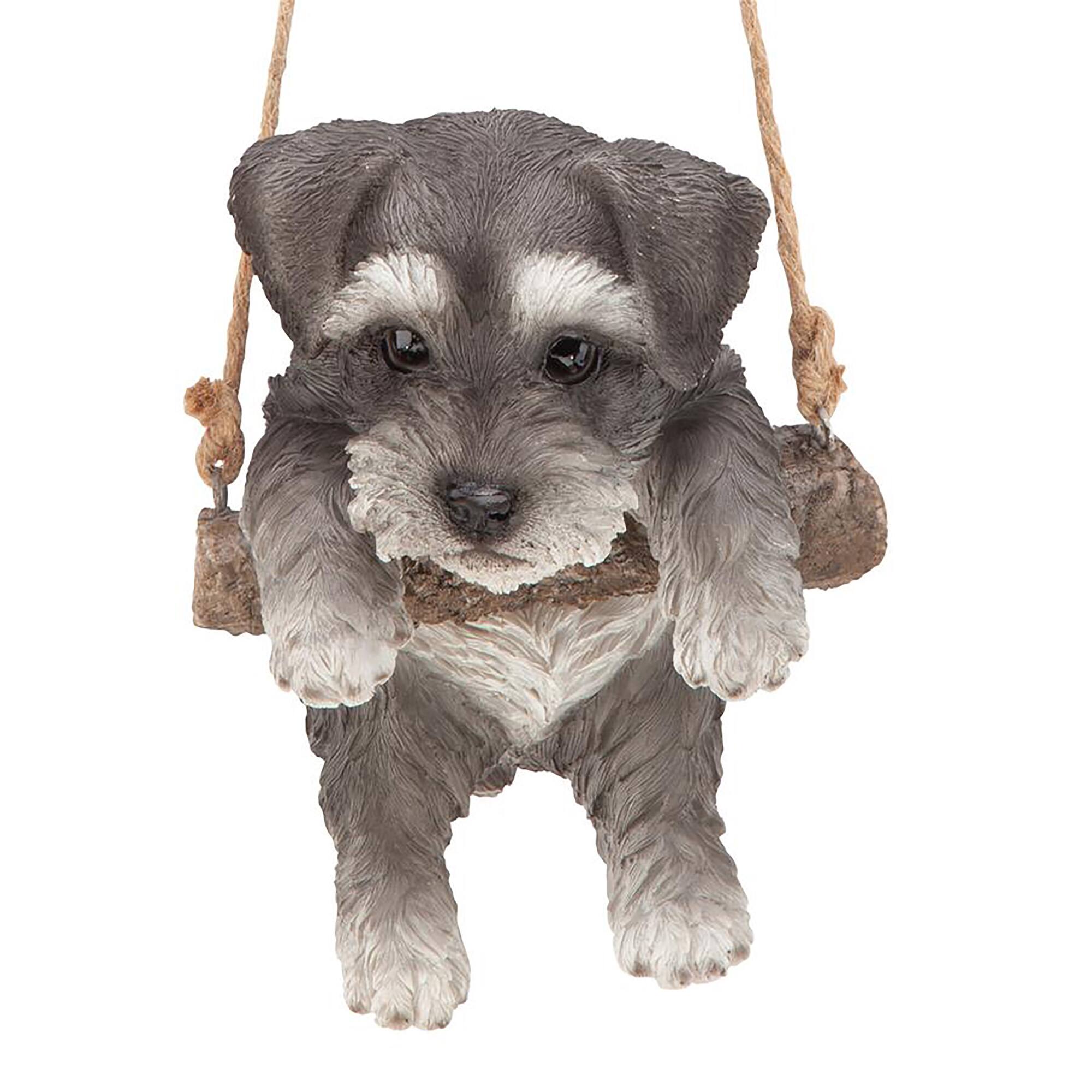 Design Toscano 8&#x22; Mini Schnauzer Puppy on a Perch Hanging Dog Sculpture