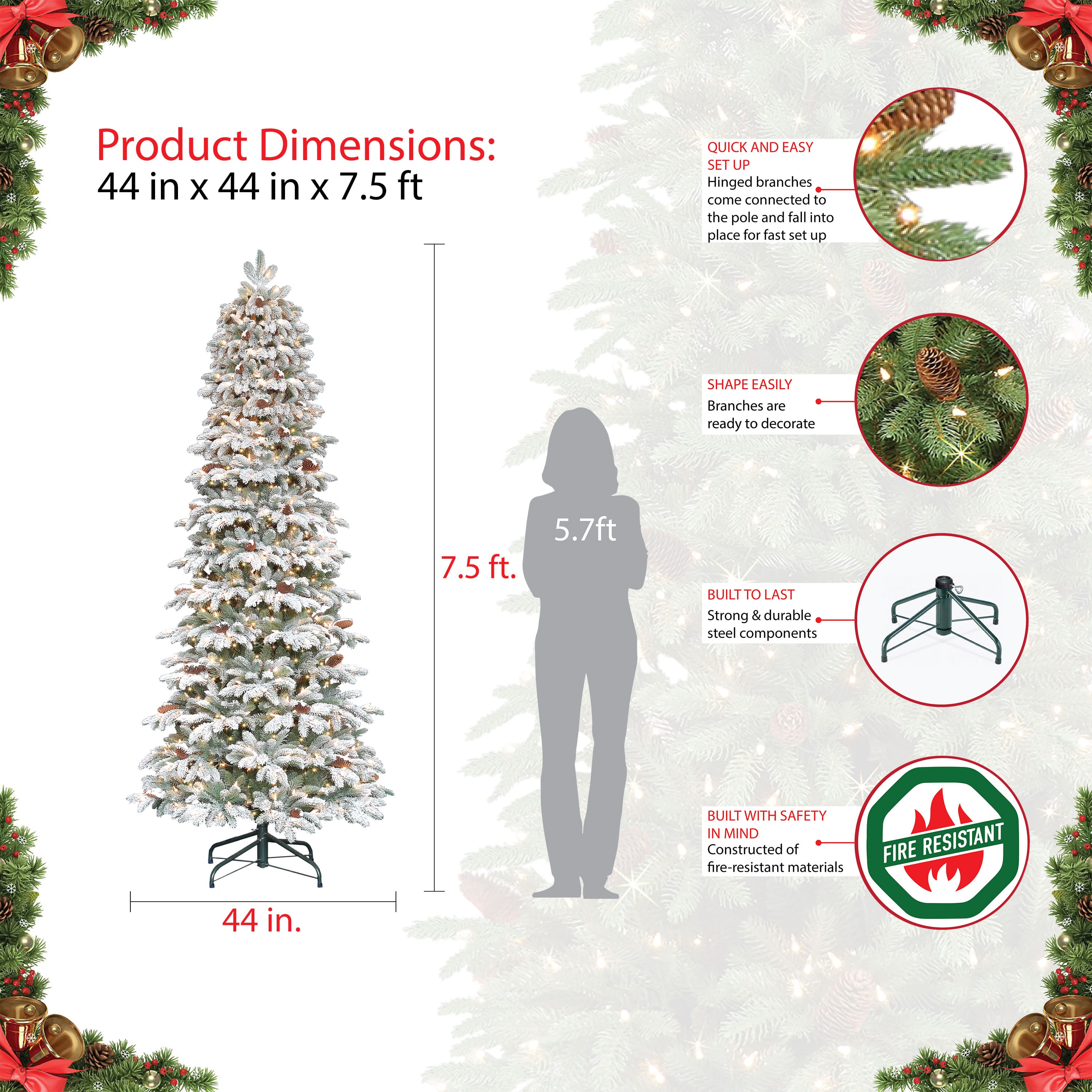 7.5ft. Pre-Lit Flocked Slim Montville Spruce Artificial Christmas Tree, Clear Lights