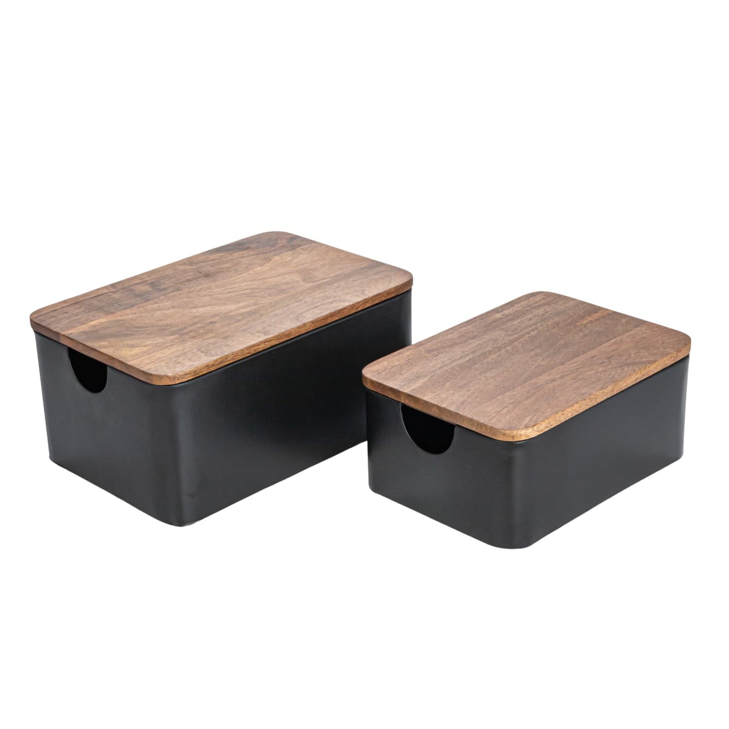 Hello Honey® Black Metal Containers with Mango Wood Lids Set