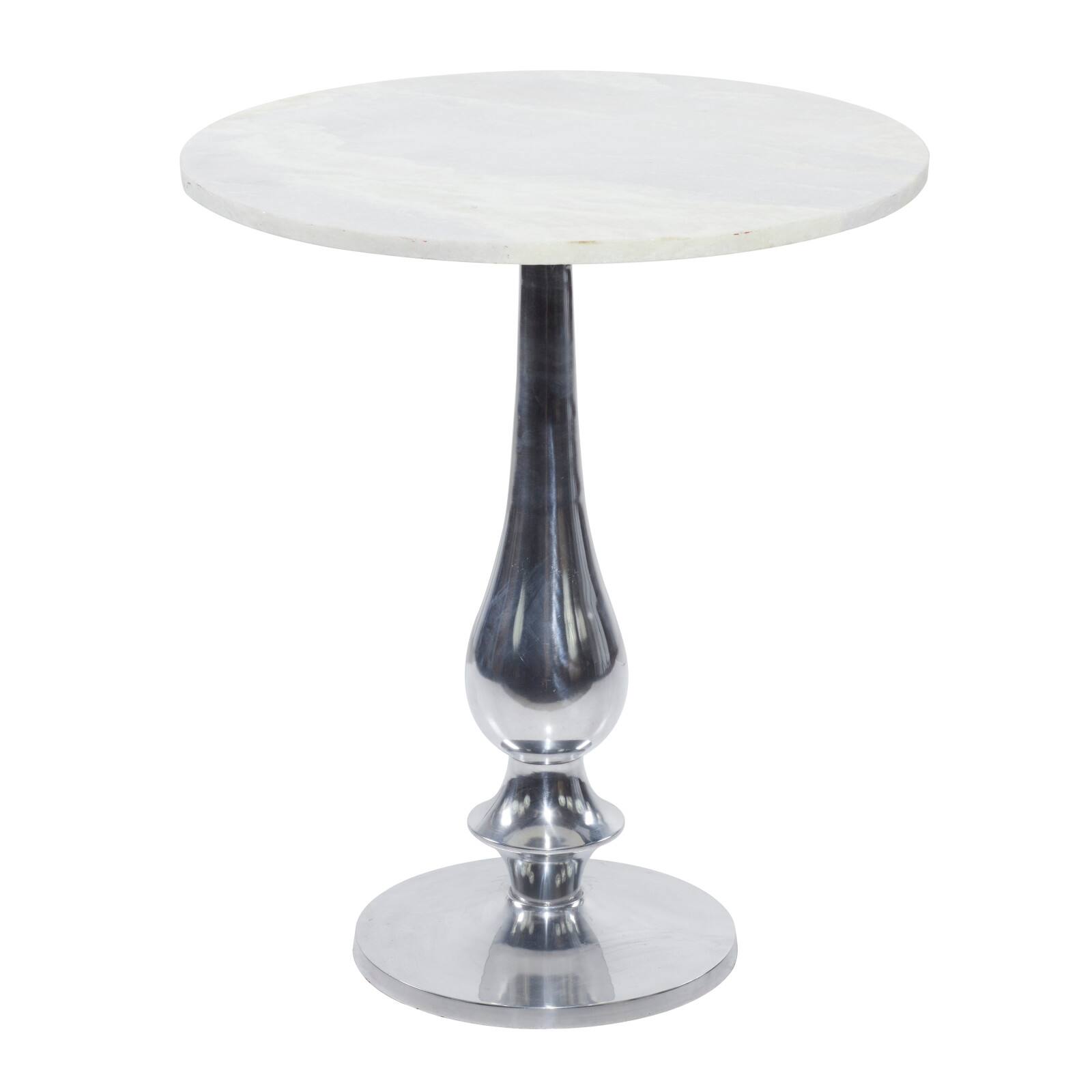 2ft. White Marble and Aluminum Traditional Accent Table