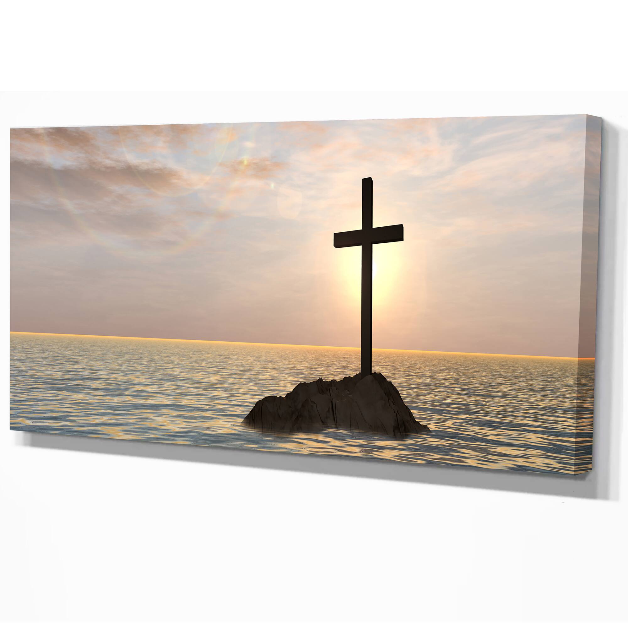 Designart - Jesus Christian Cross in Bay View - Religious Art on Wrapped Canvas