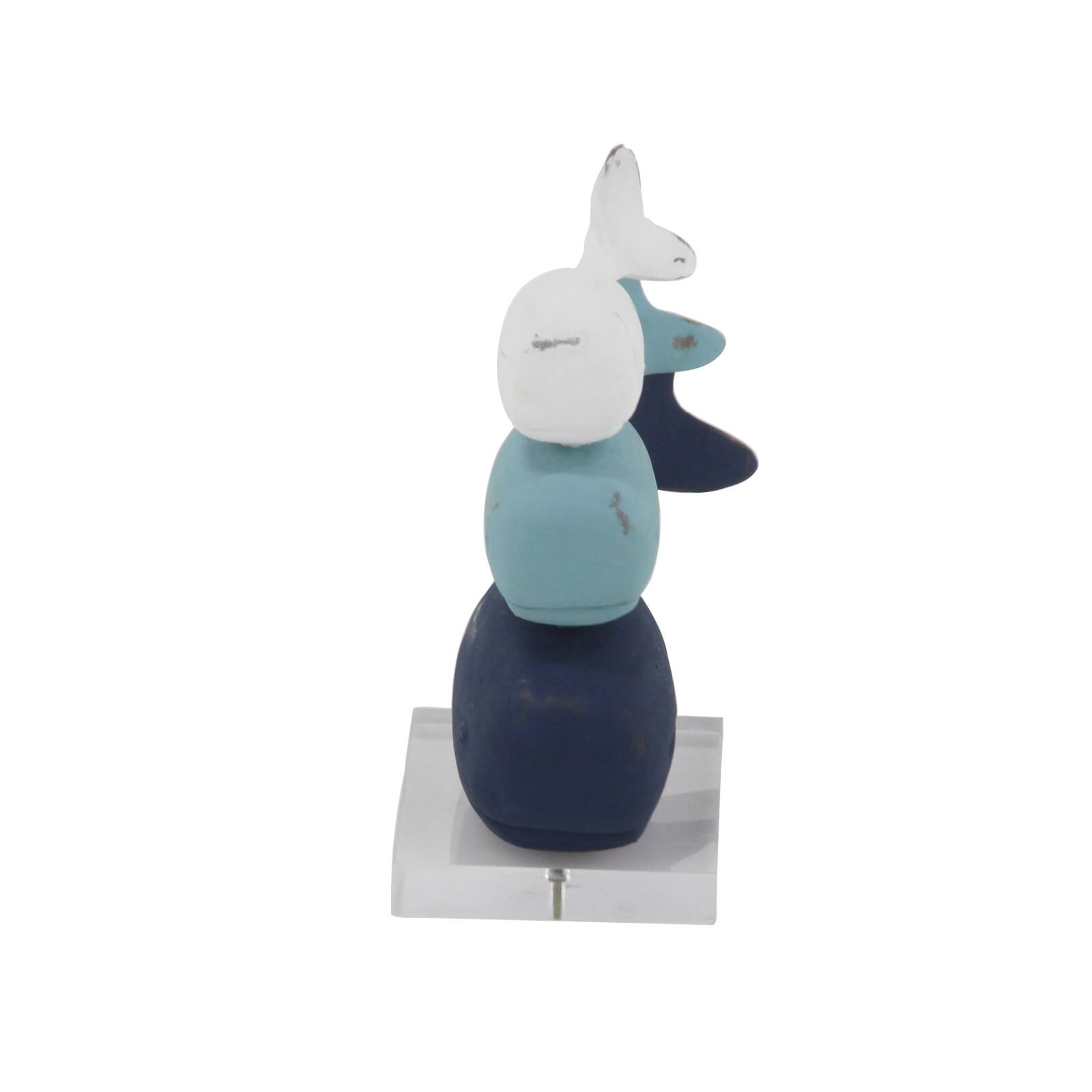 8&#x22; Blue &#x26; White Coastal Whales Sculpture