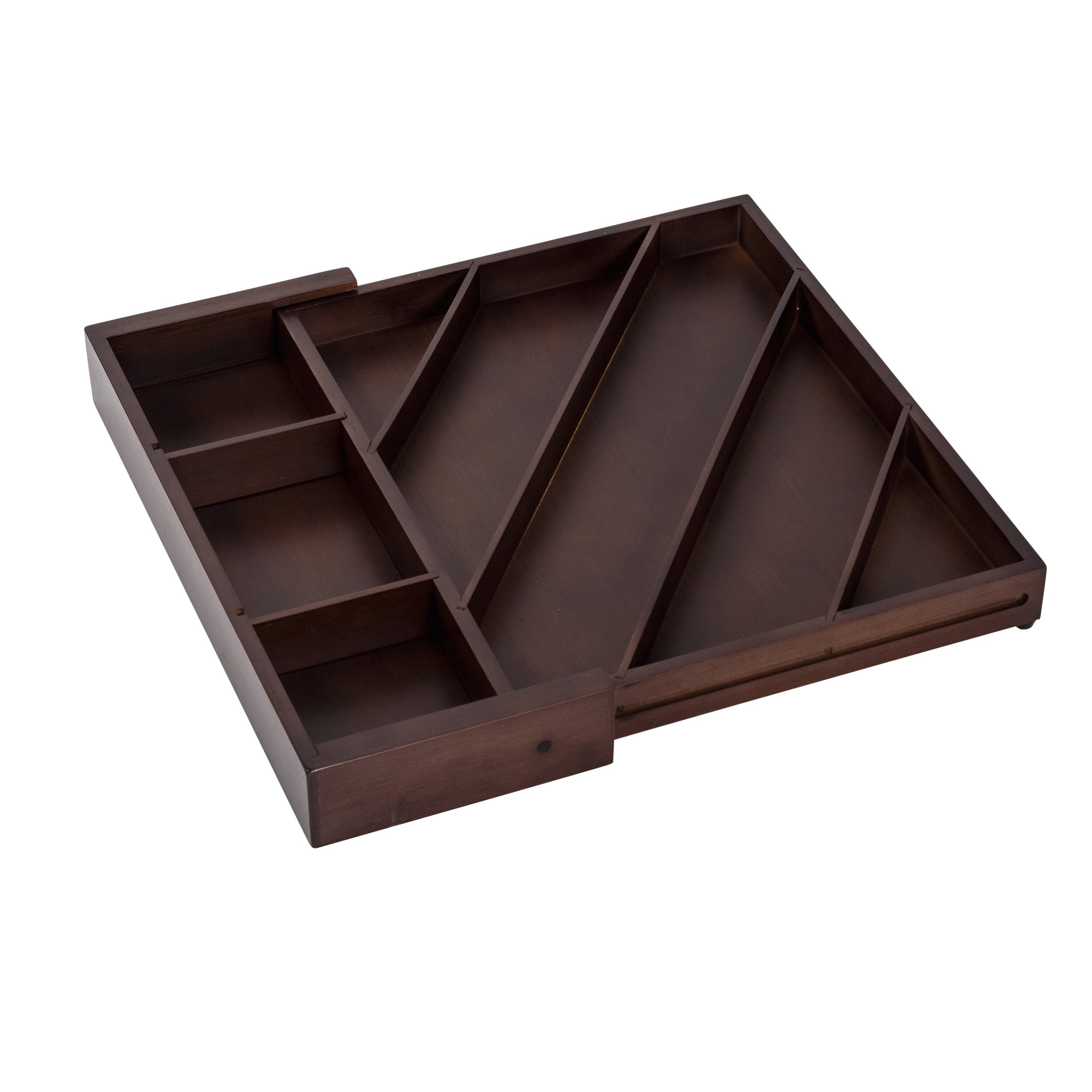 17'' Walnut Expandable Diagonal Bamboo Drawer Organizer with Adjustable Dividers