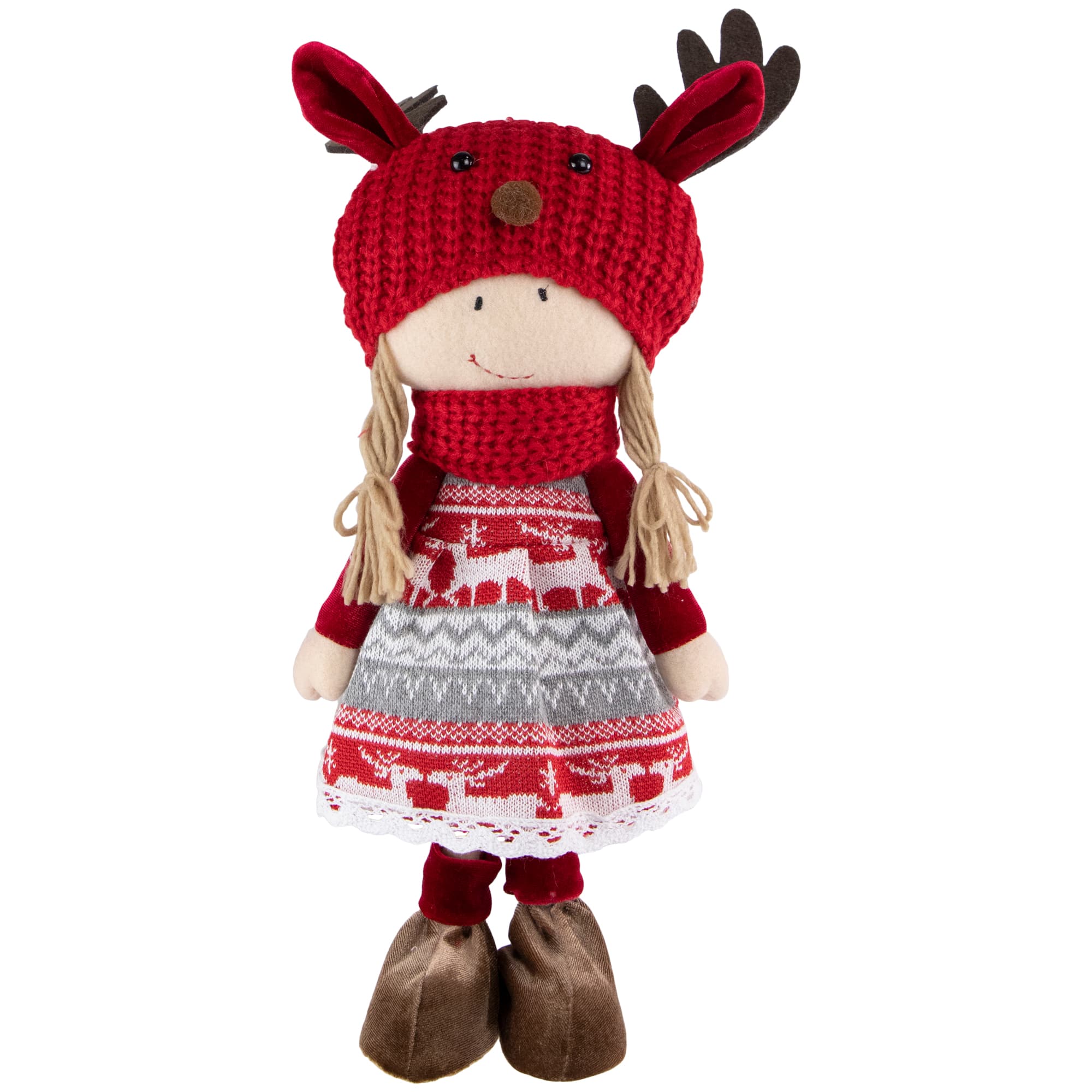 16&#x27;&#x27; Little Nordic Girl in Moose Antler Hat Christmas Figure