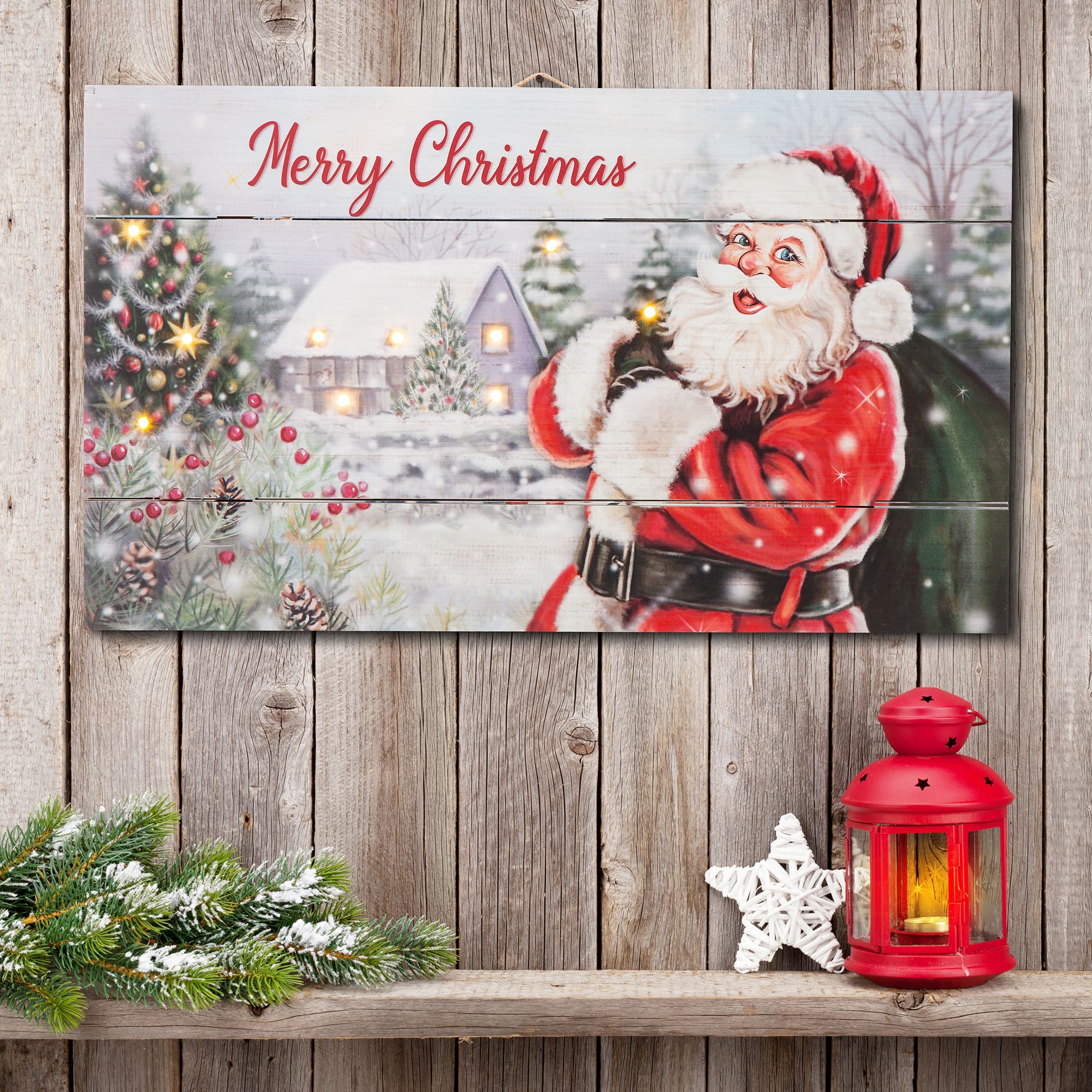 Glitzhome&#xAE; 24&#x22; LED Wooden Santa Wall D&#xE9;cor