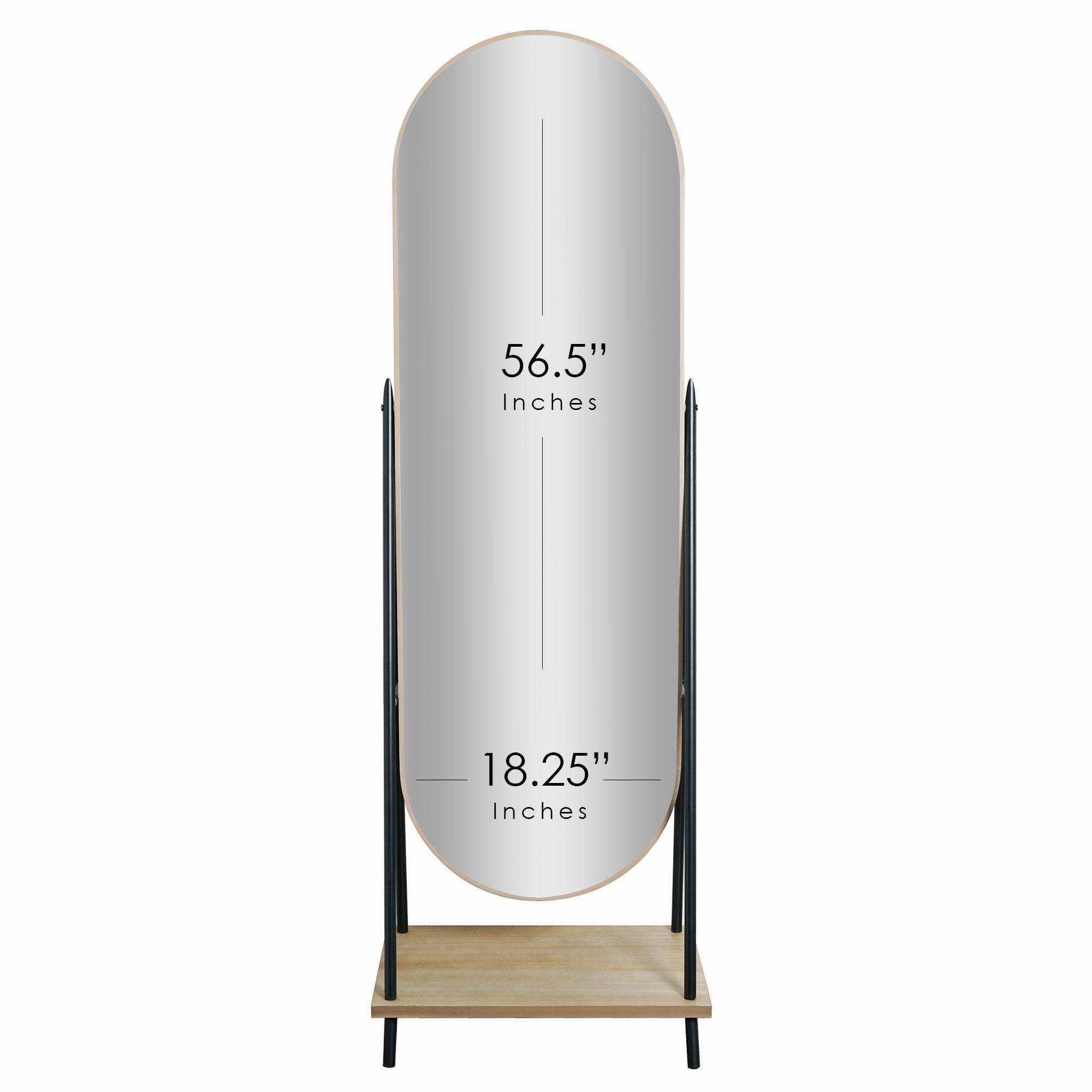 Metal & Wood Oval Cheval Swivel Floor Mirror with Shelf - 22" x 67"