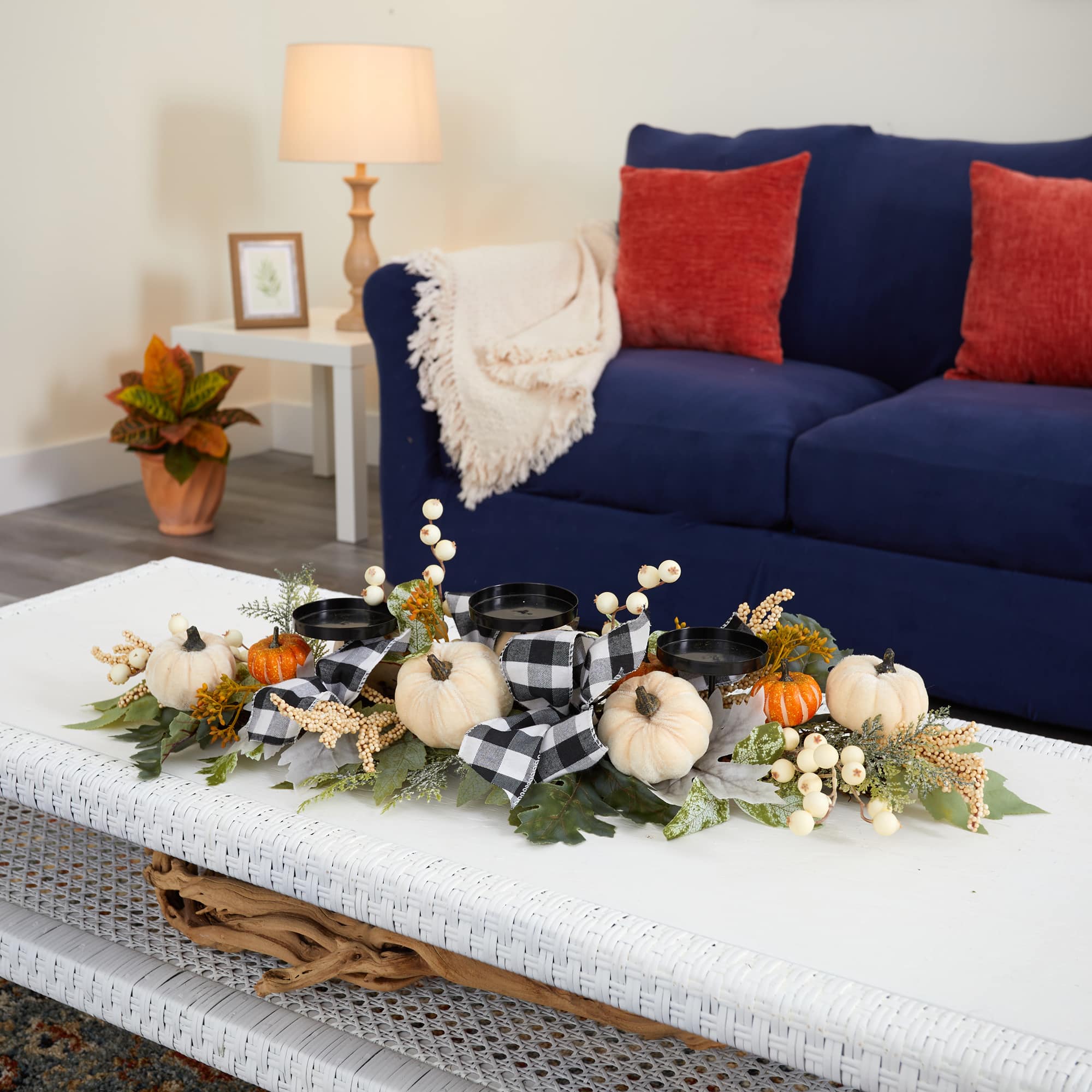 2.6ft. White Pumpkin & Berries Candelabrum