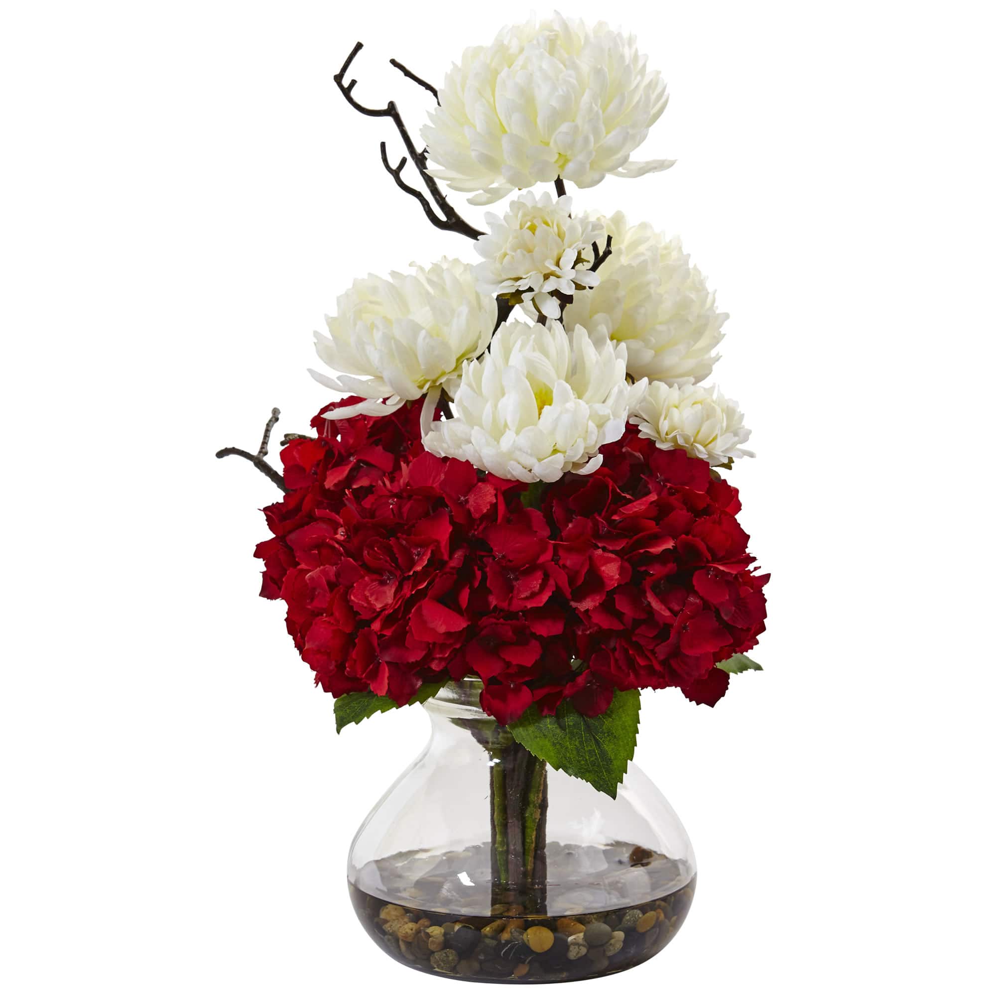 19&#x22; White Hydrangea &#x26; Red Mum in Vase
